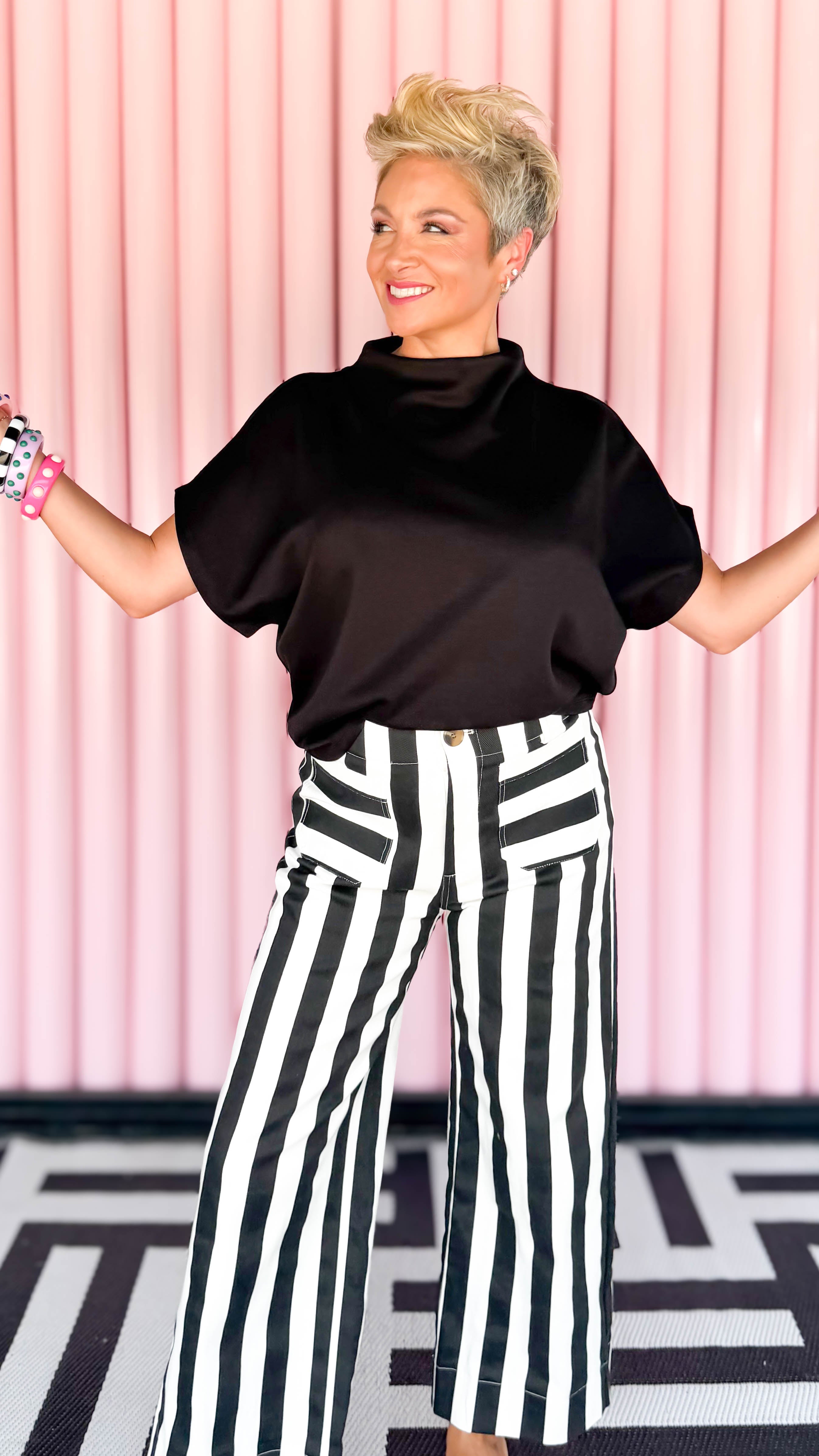 Colette Cropped Striped Pant/Black
