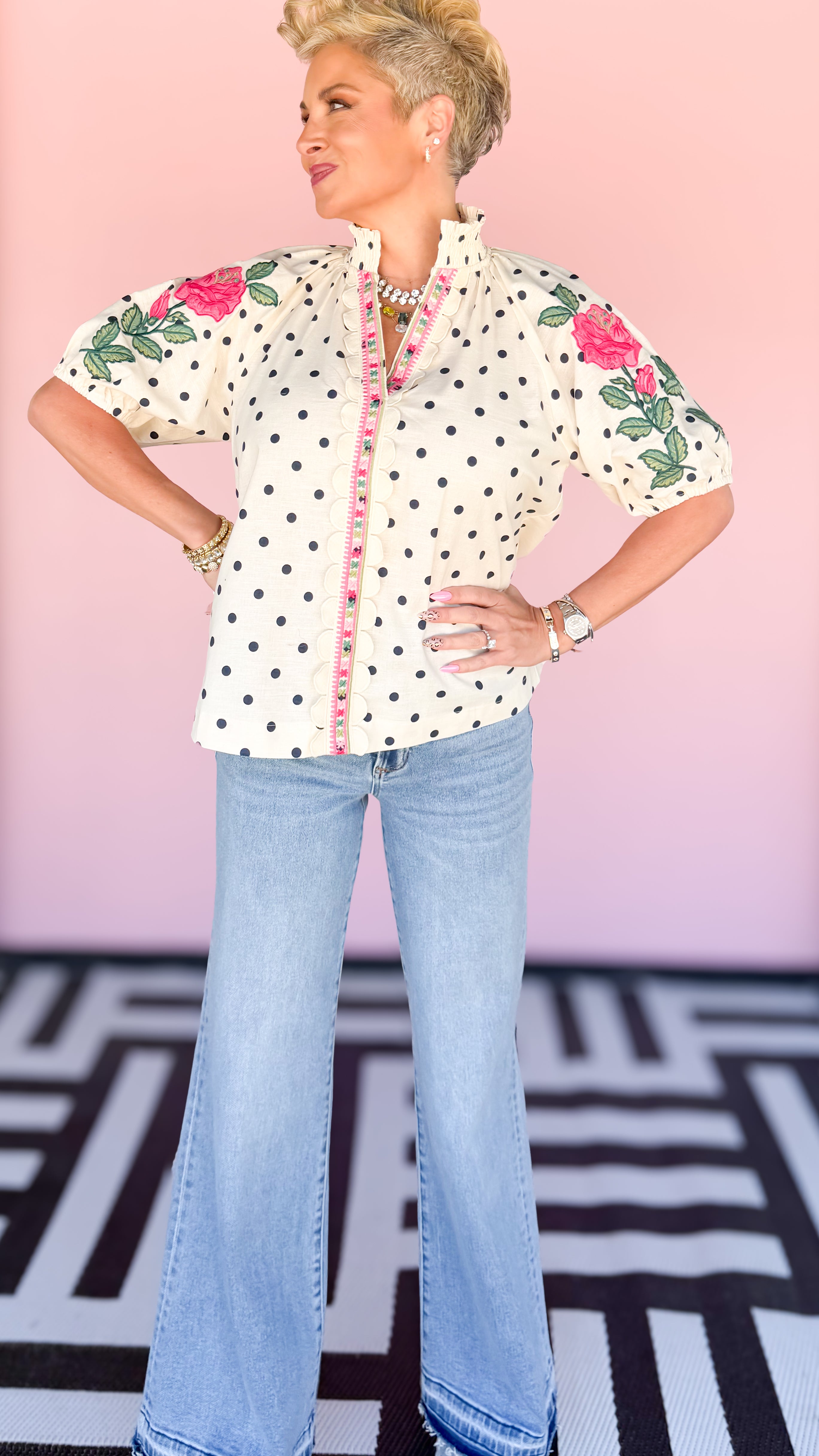 Puff Sleeve Polka Dot Linen Blouse - The BLVD