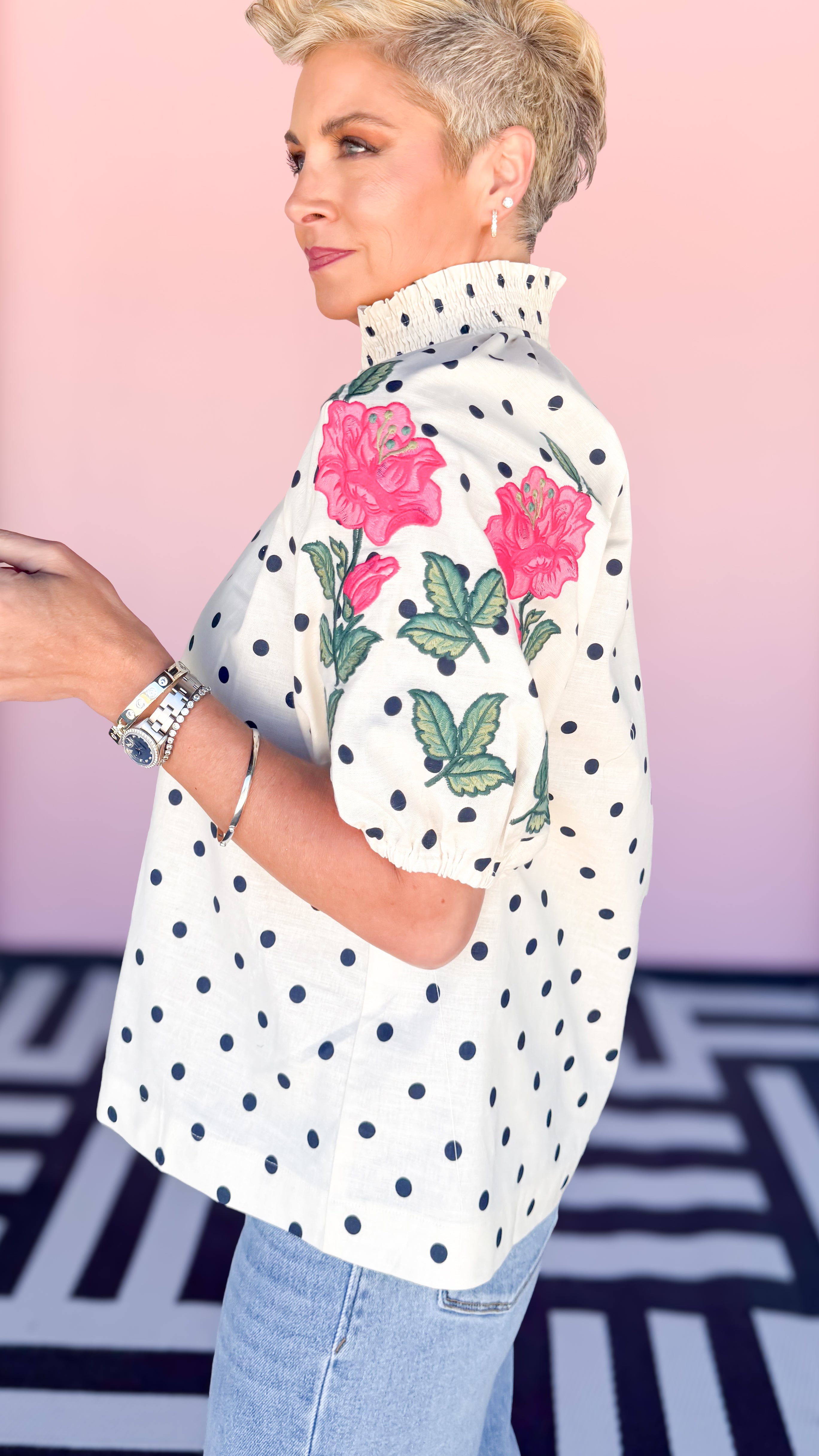 Puff Sleeve Polka Dot Linen Blouse - The BLVD