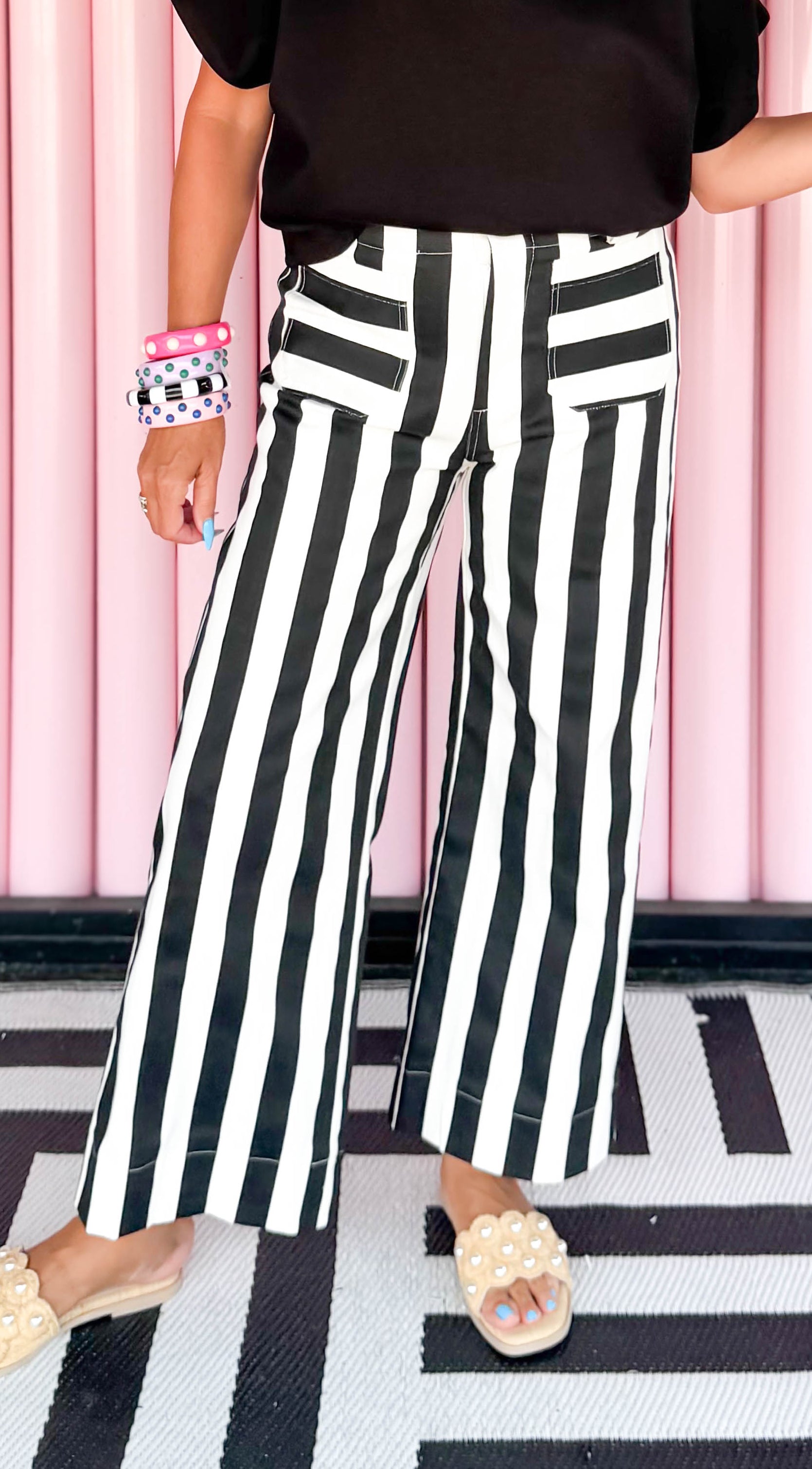 Colette Cropped Striped Pant/Black