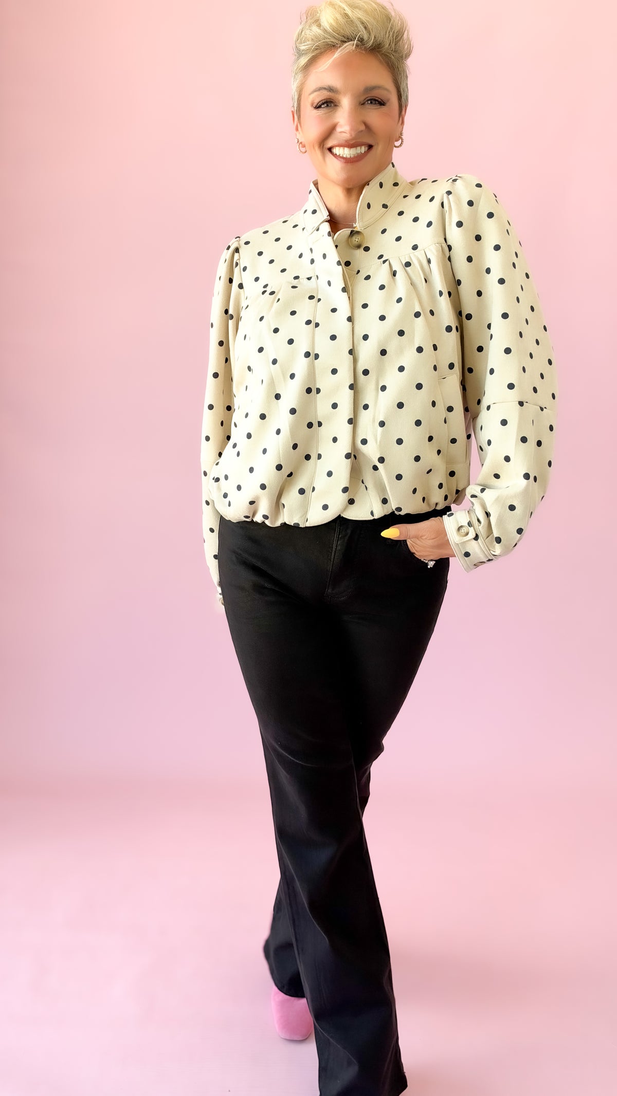 Suede Polka Dot Bubble Jacket/Ecru