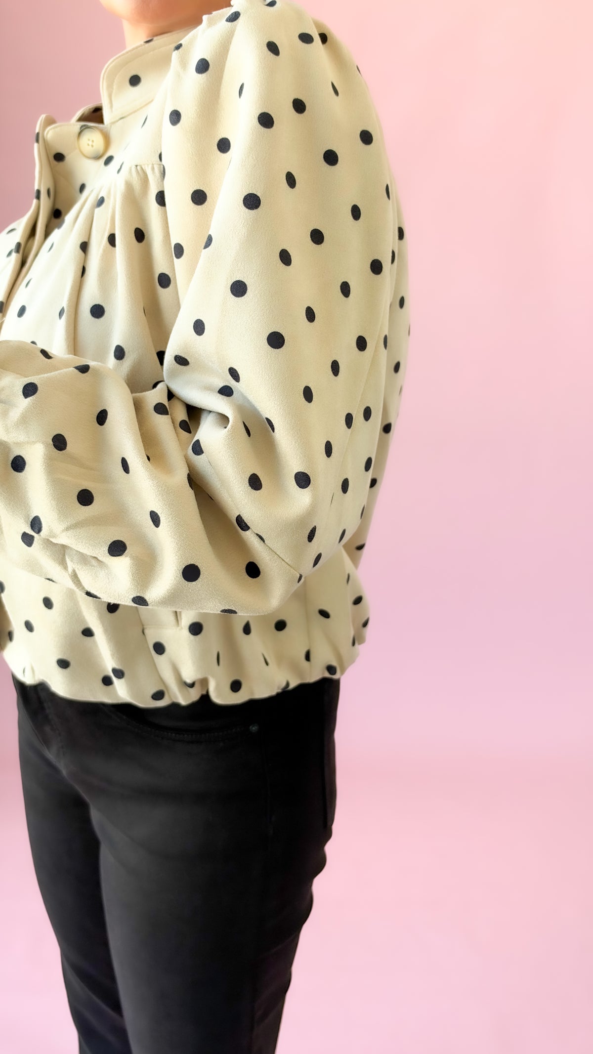 Suede Polka Dot Bubble Jacket/Ecru