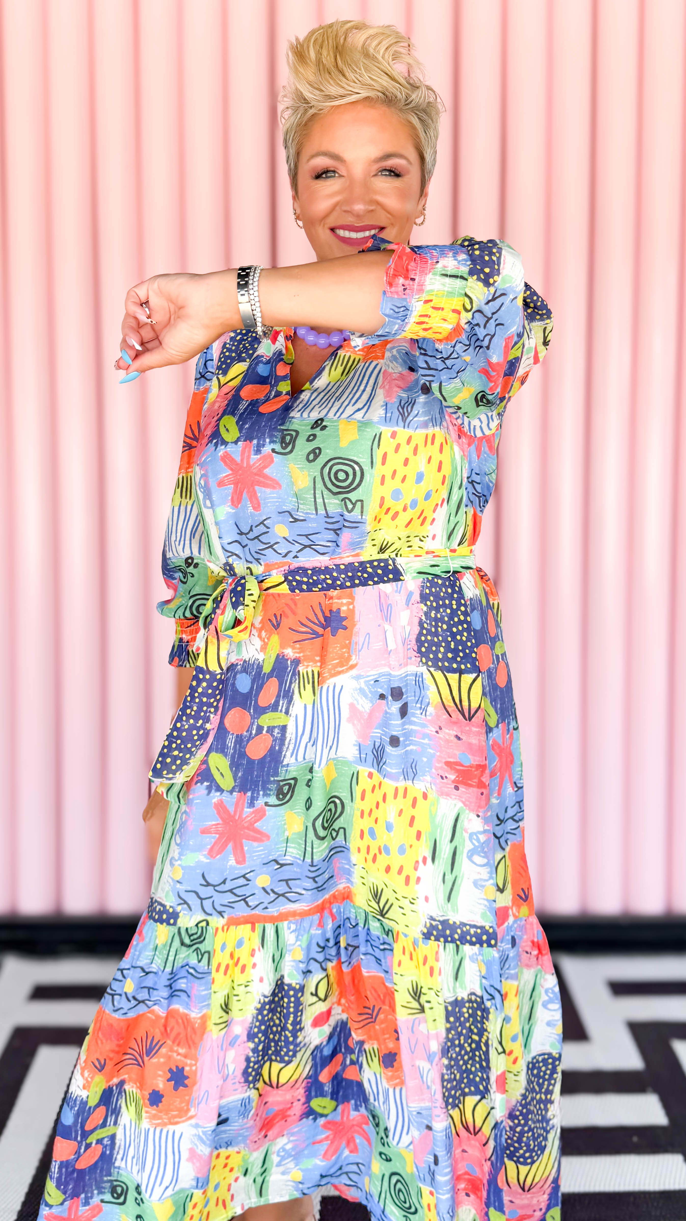 Painted Patchwork Dress | Abstract Print Tiered Maxi | The BLVD Boutik