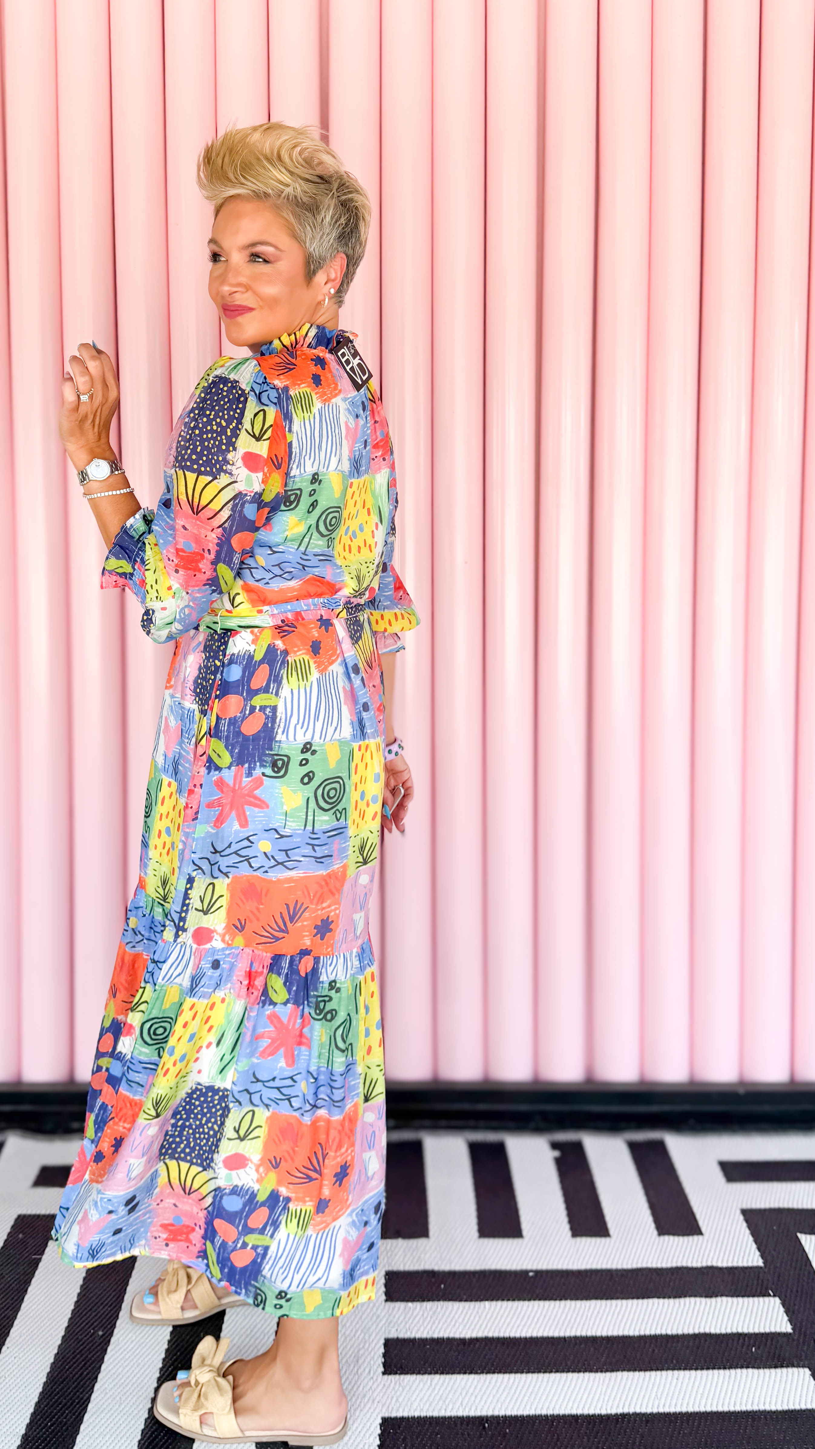 Painted Patchwork Dress | Abstract Print Tiered Maxi | The BLVD Boutik