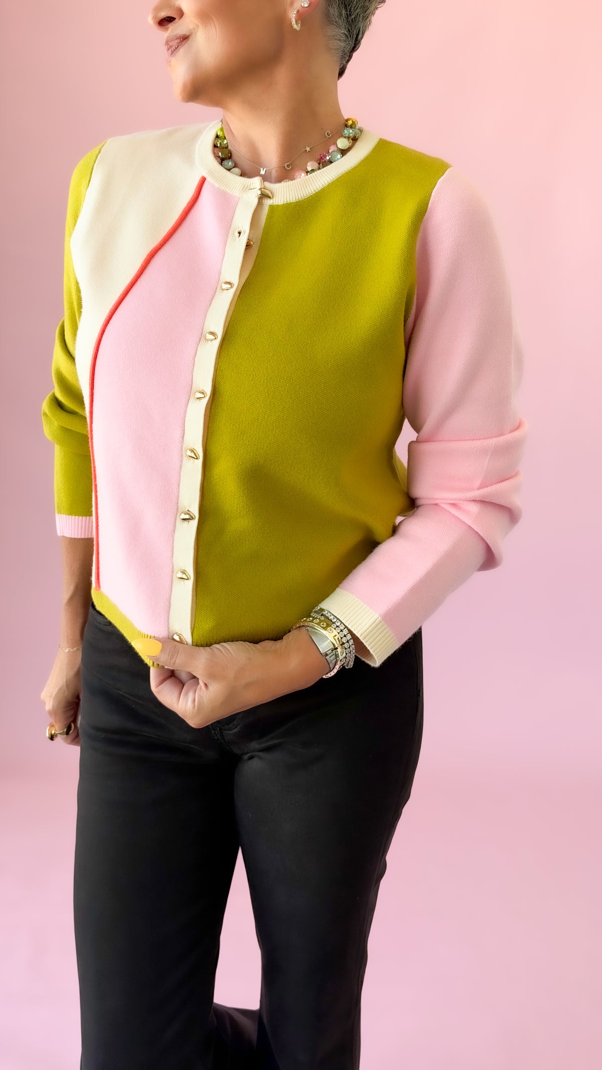 Long Sleeve Color Block Cardigan/Multi