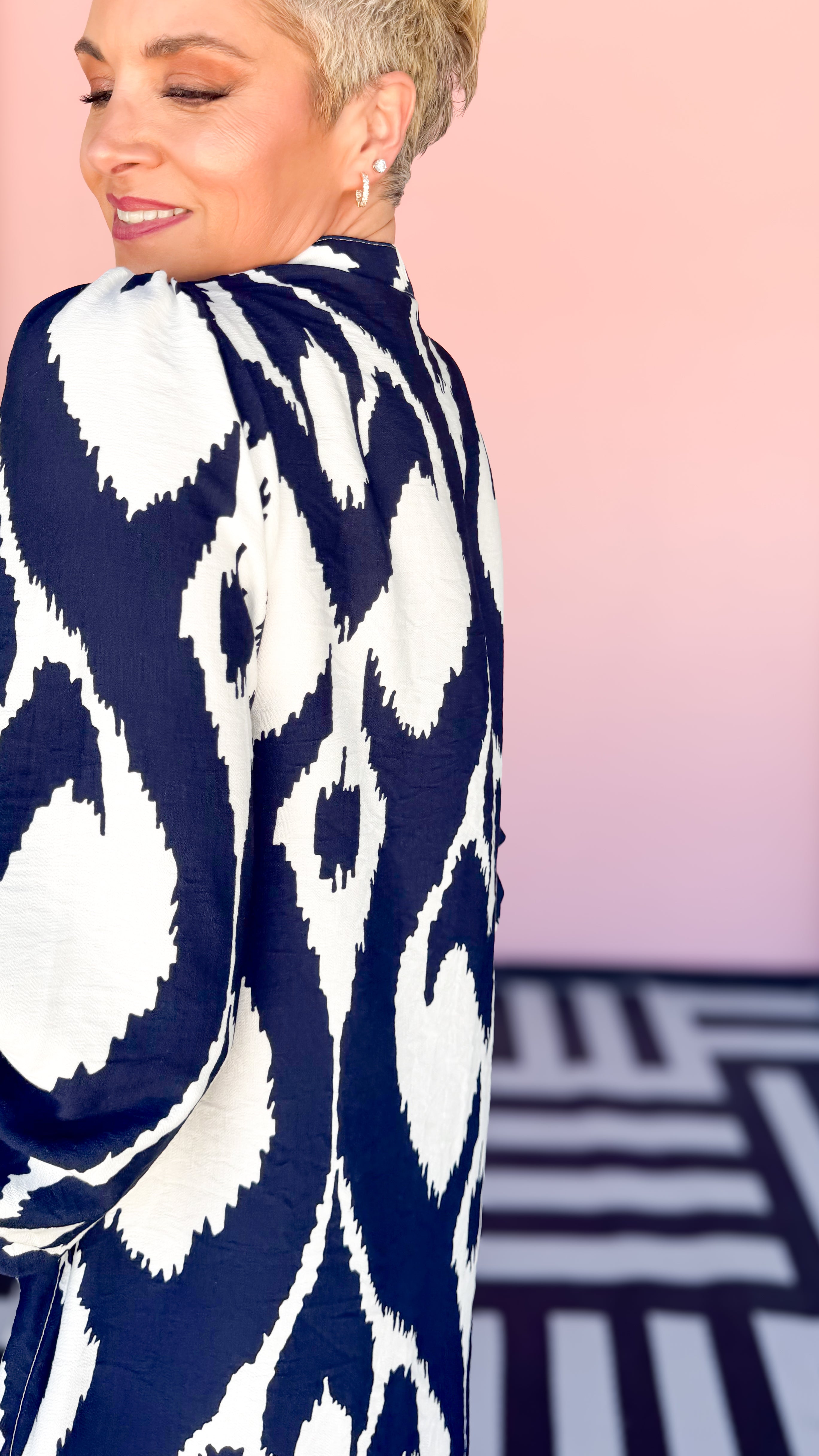 Ikat Print Short Dress/Navy - The BLVD