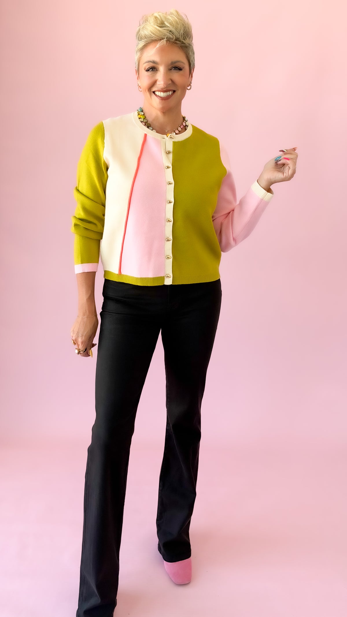 Long Sleeve Color Block Cardigan/Multi