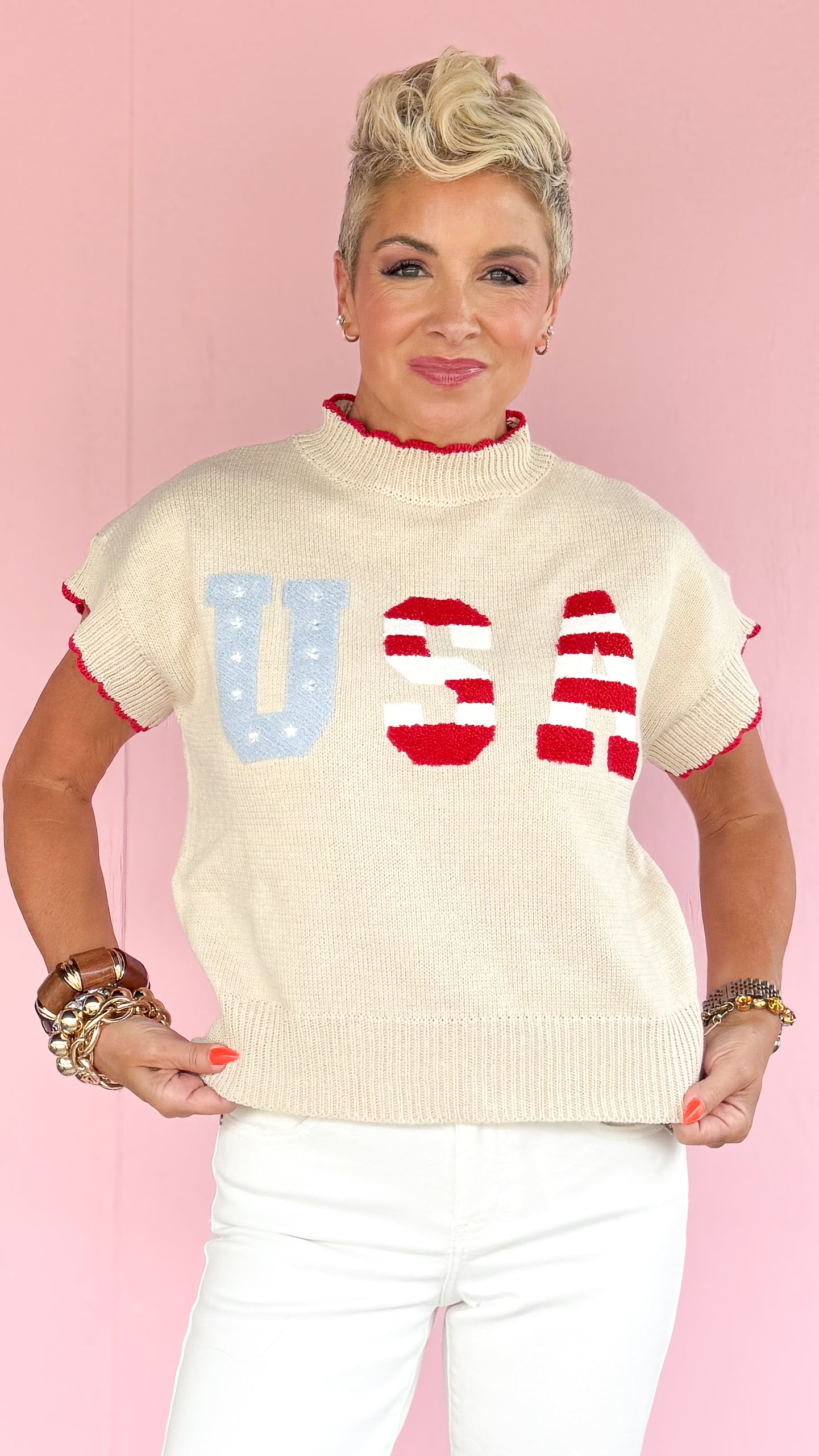 "USA" Sweater/Natural