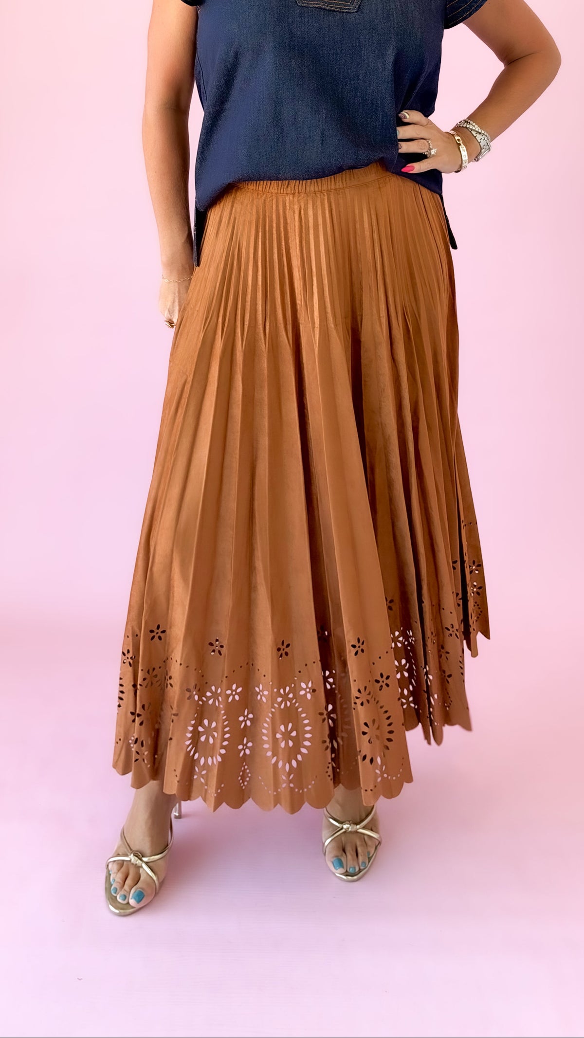 Dani Pleated Midi Skirt/Rust