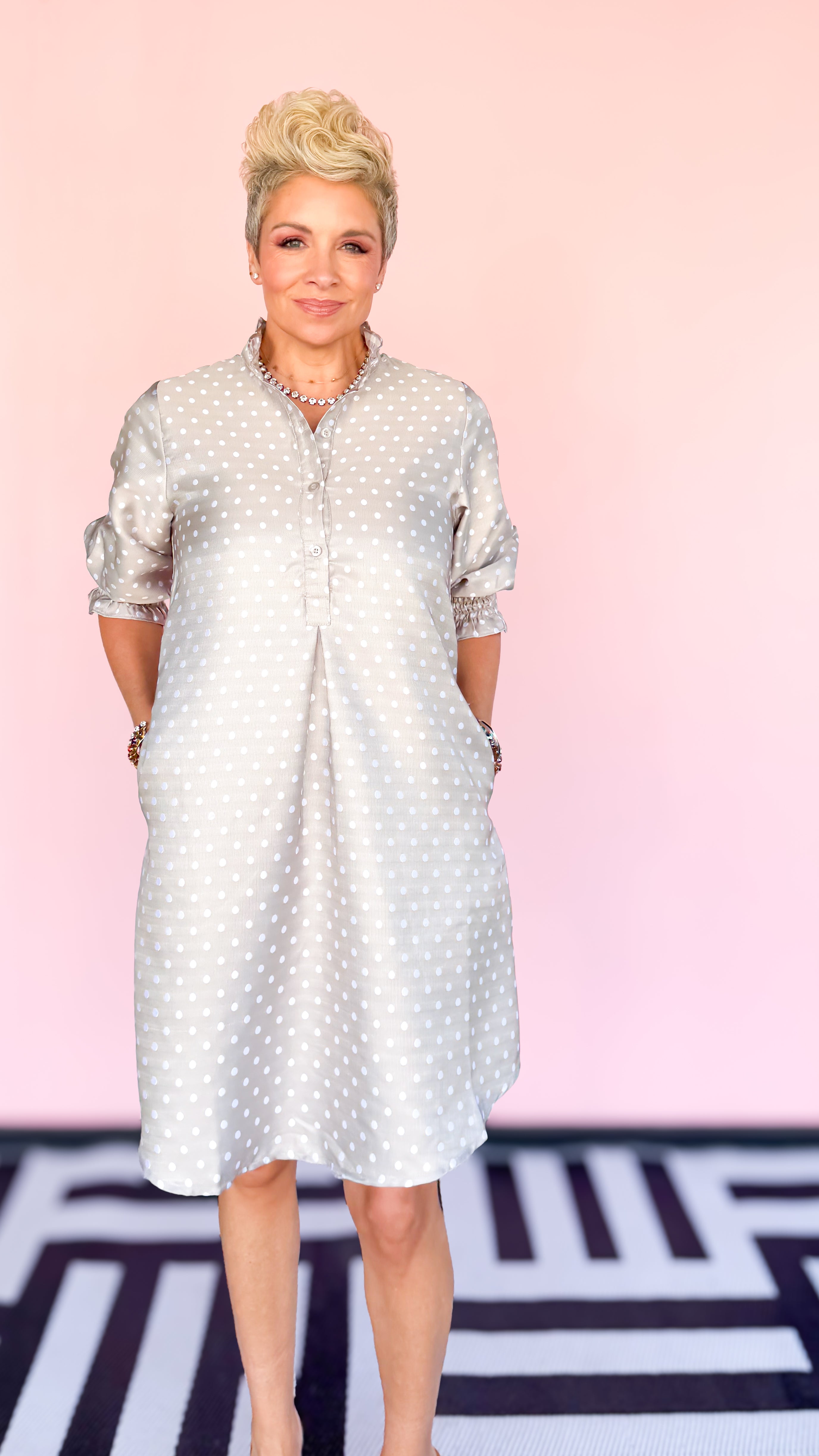 Kimberly Polkadot Dress/Cement