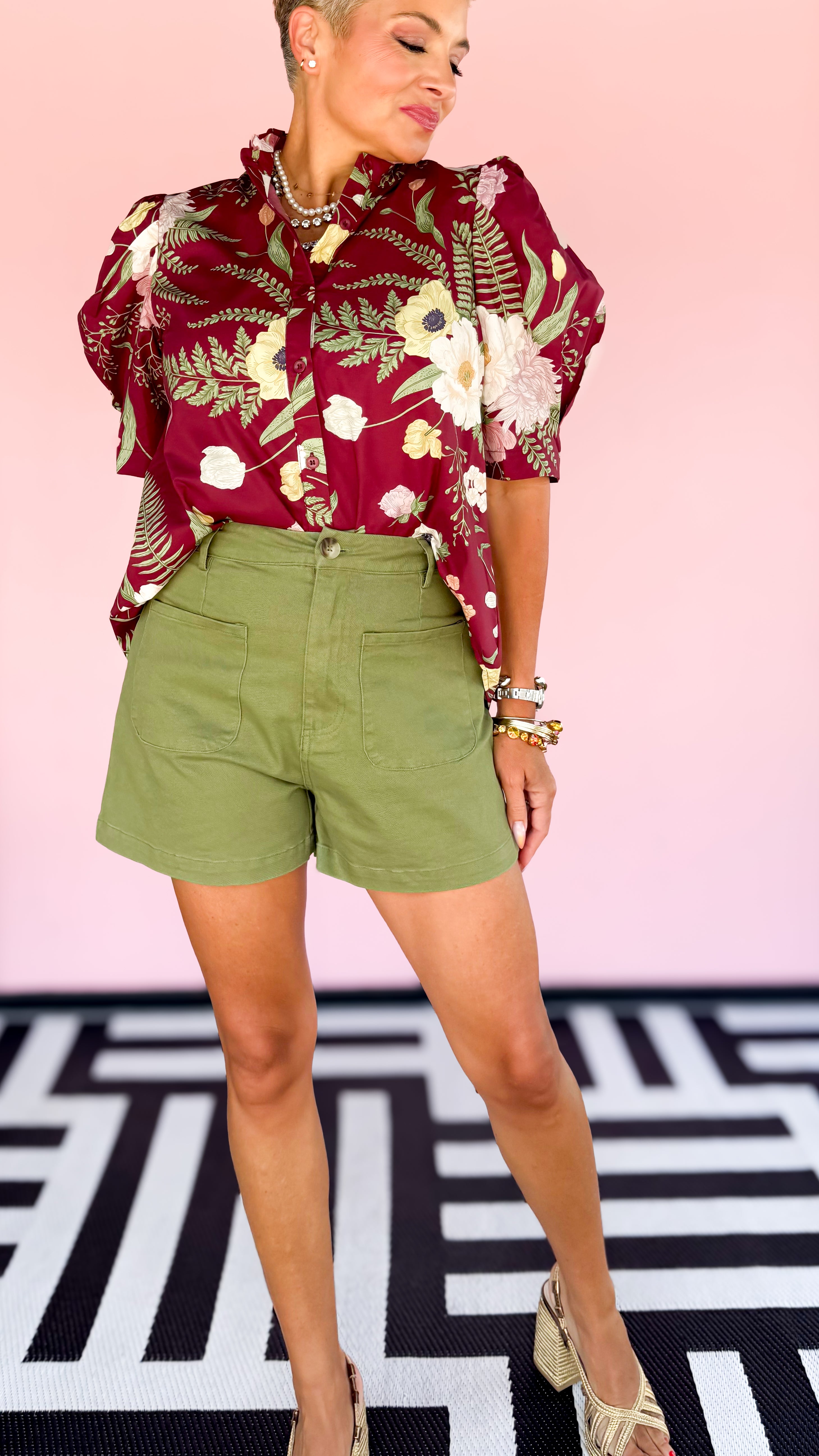 Shirley Front Pocket Shorts/Olive