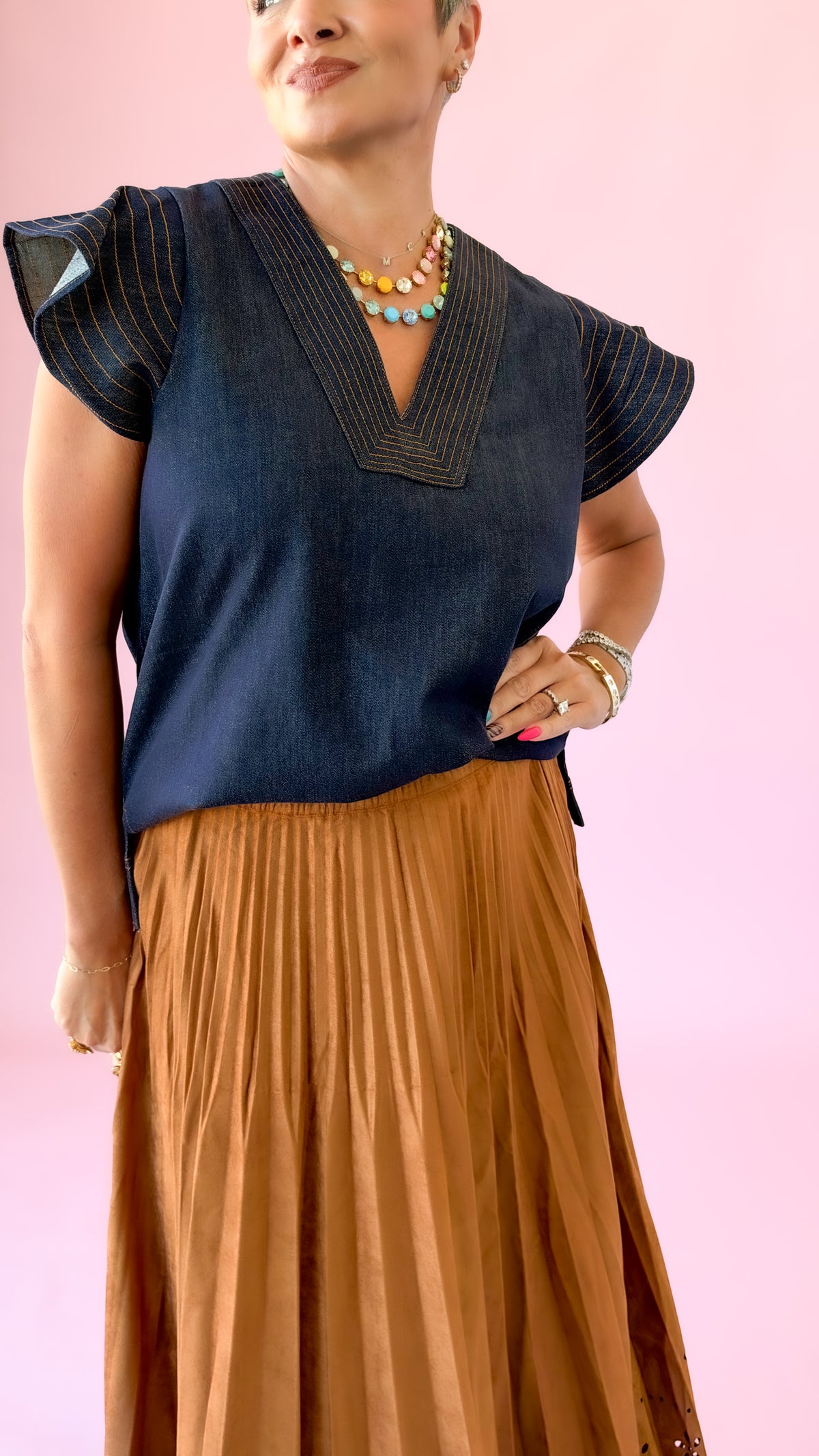 Dahlia Flutter Top/Denim