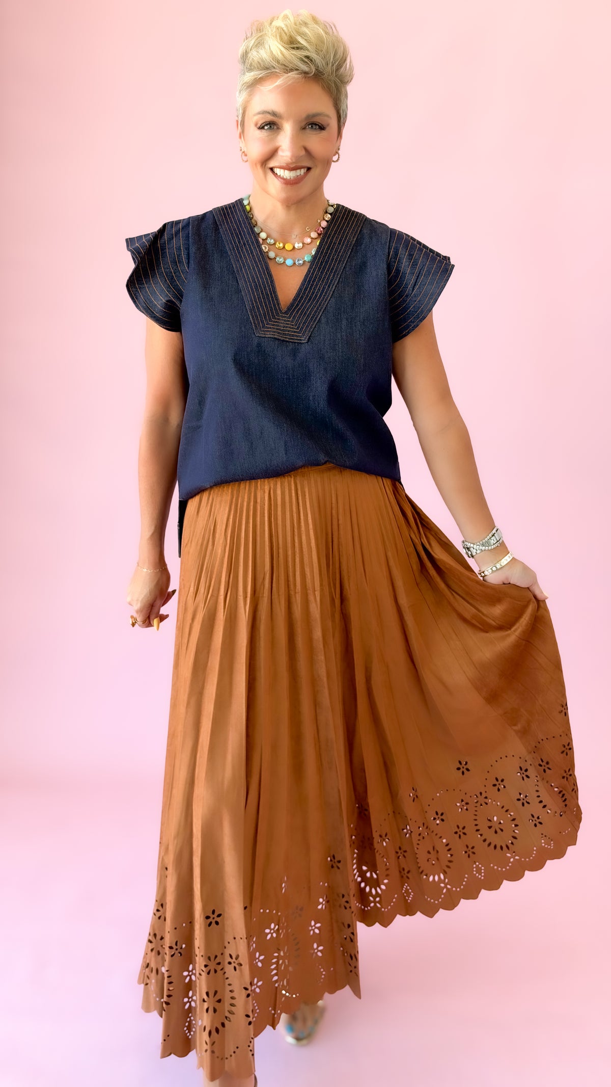 Dani Pleated Midi Skirt/Rust