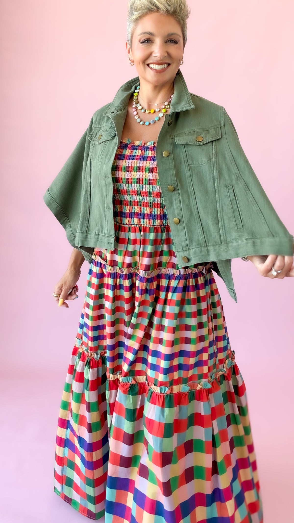 Denim Cape Jacket/Olive