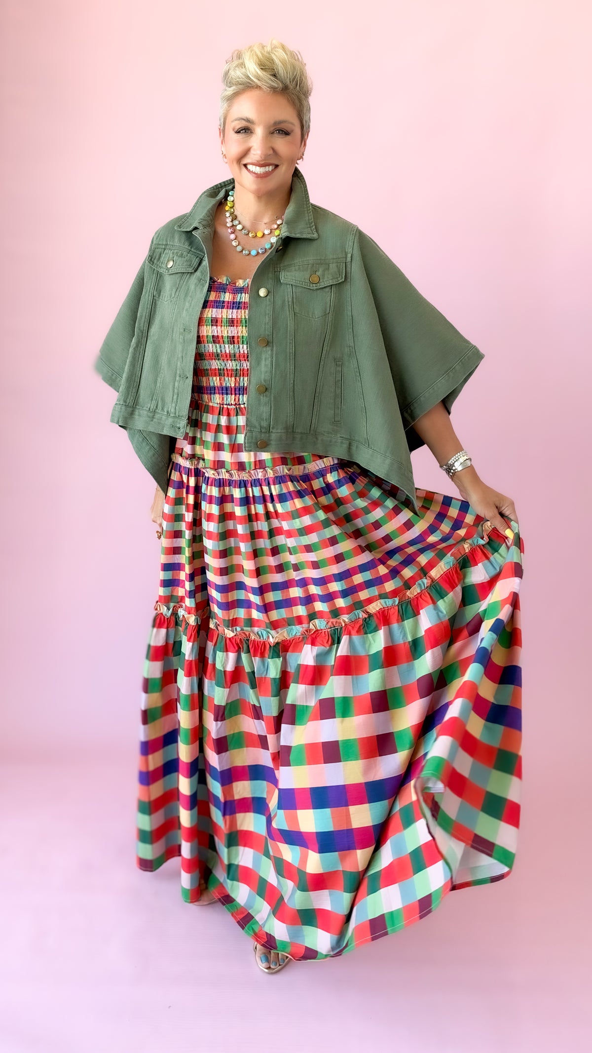 Denim Cape Jacket/Olive