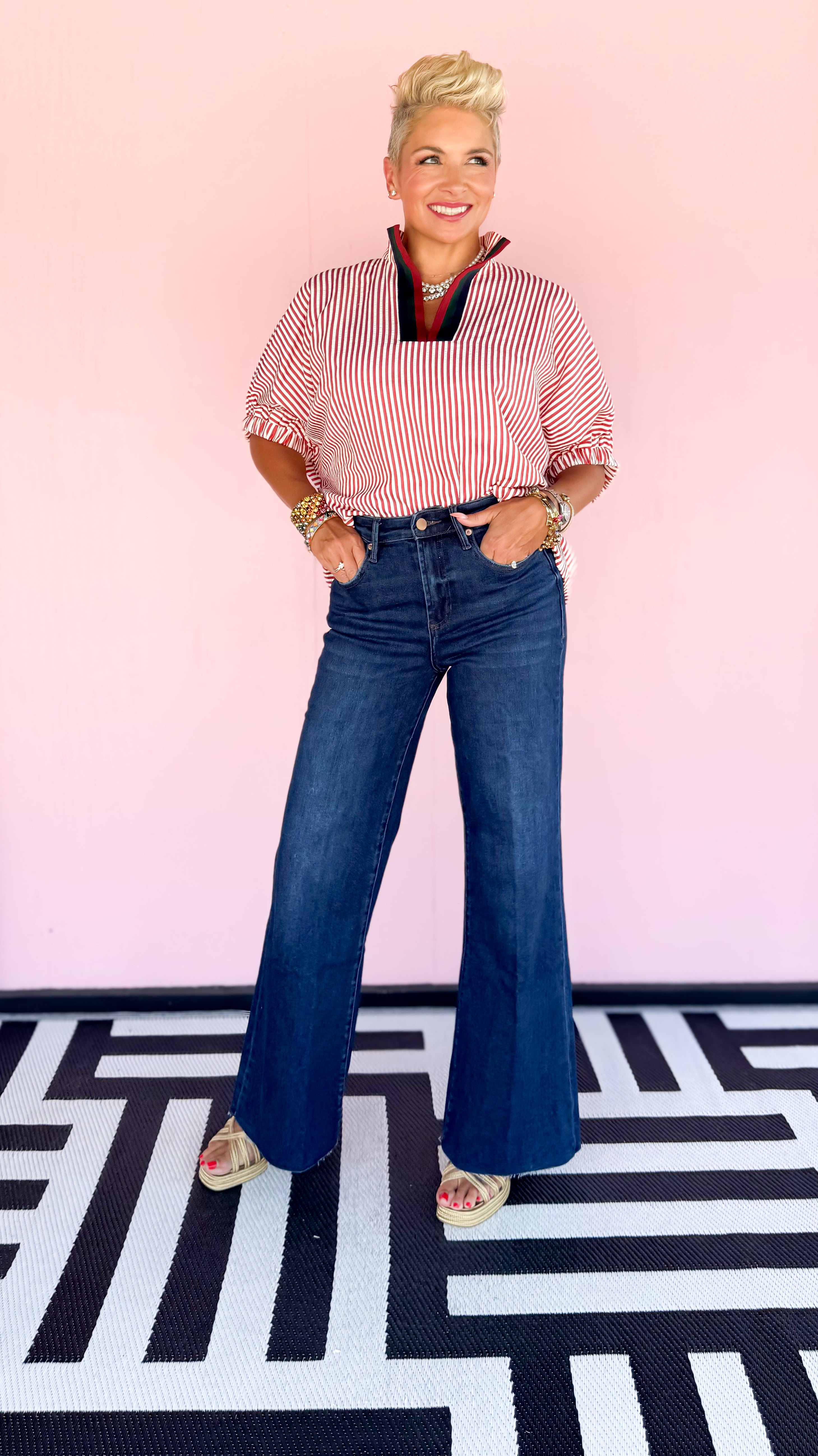 Barbara Seersucker Striped Top/Red