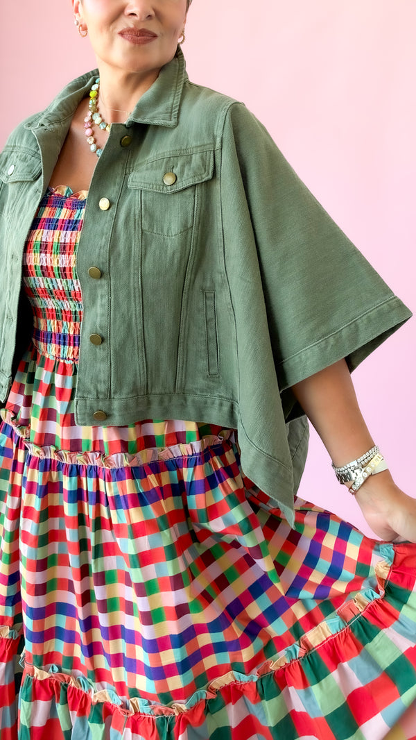 Denim Cape Jacket/Olive