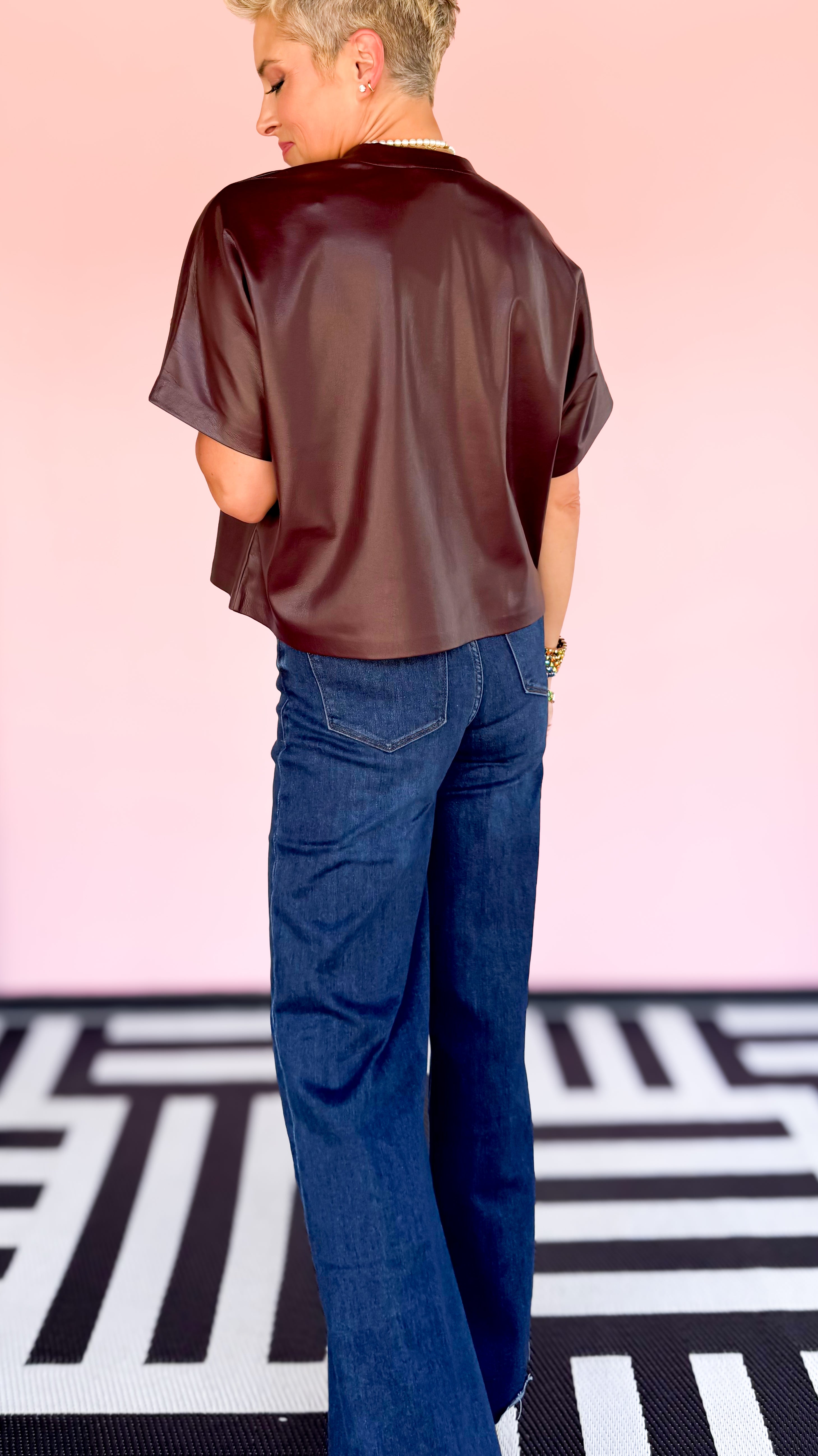 Faux Leather T-Shirt/Maroon