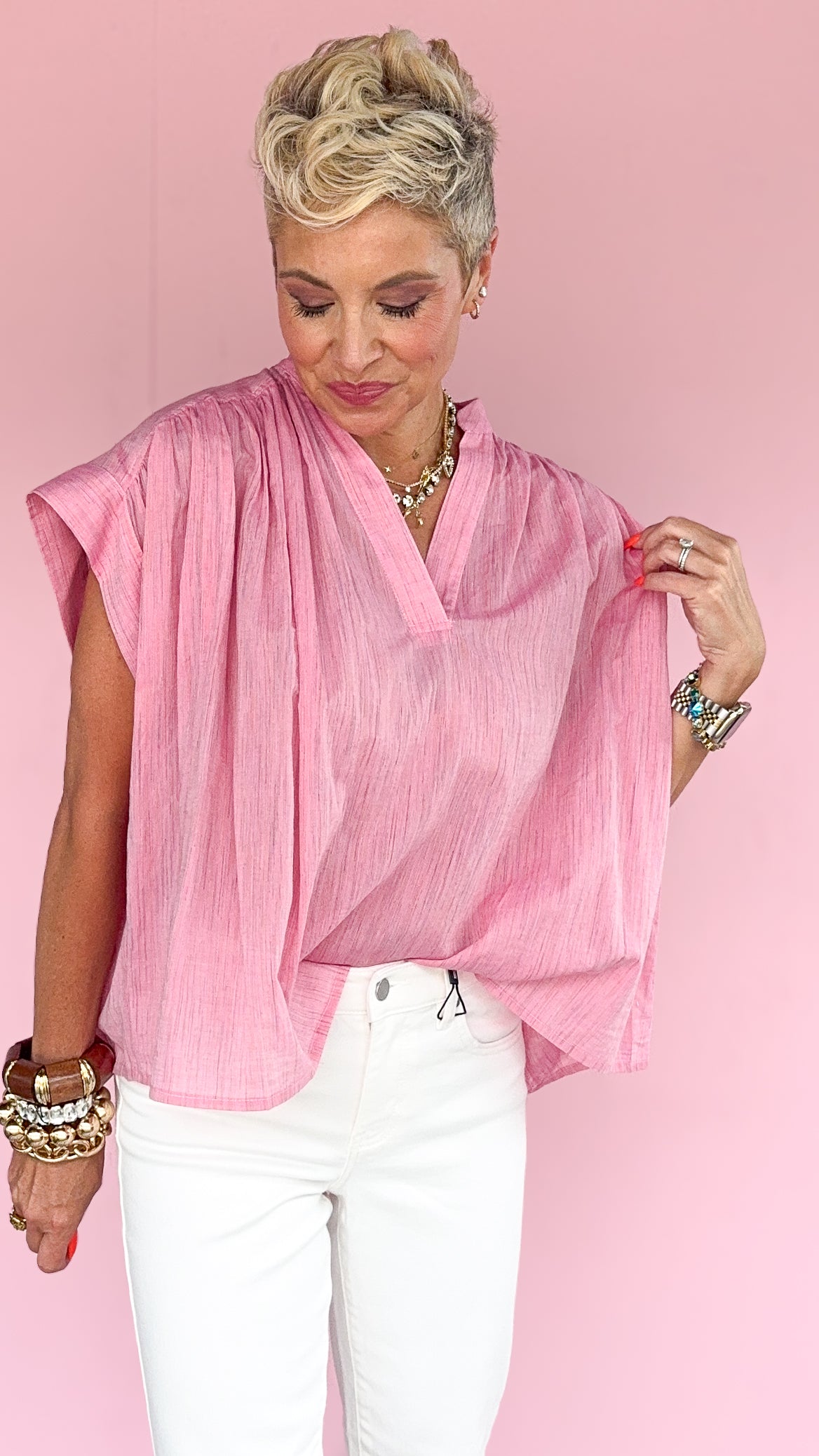 Carolyne Short Sleeve Top/Pink