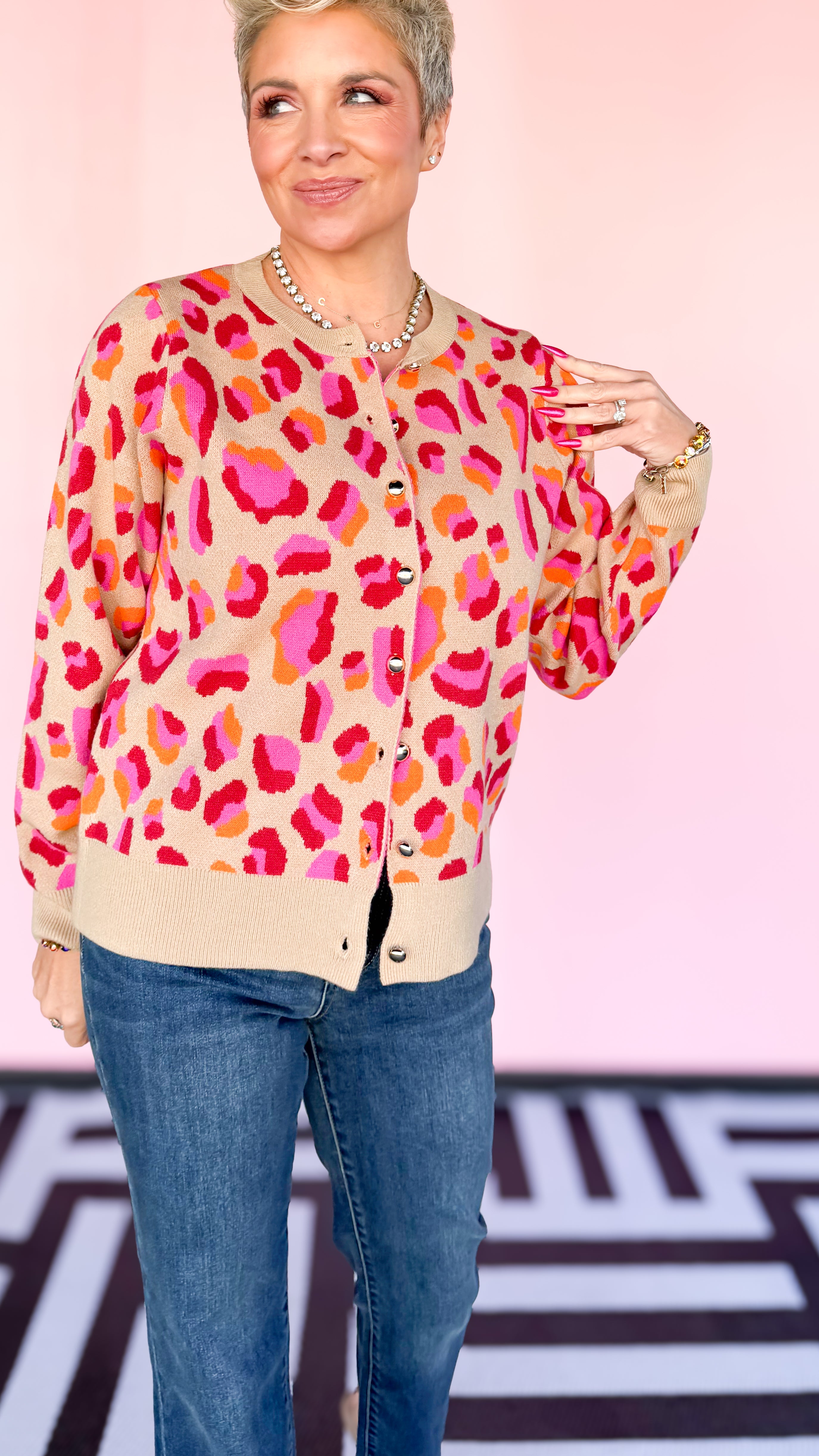 Pink/Burgundy Leopard Cardigan