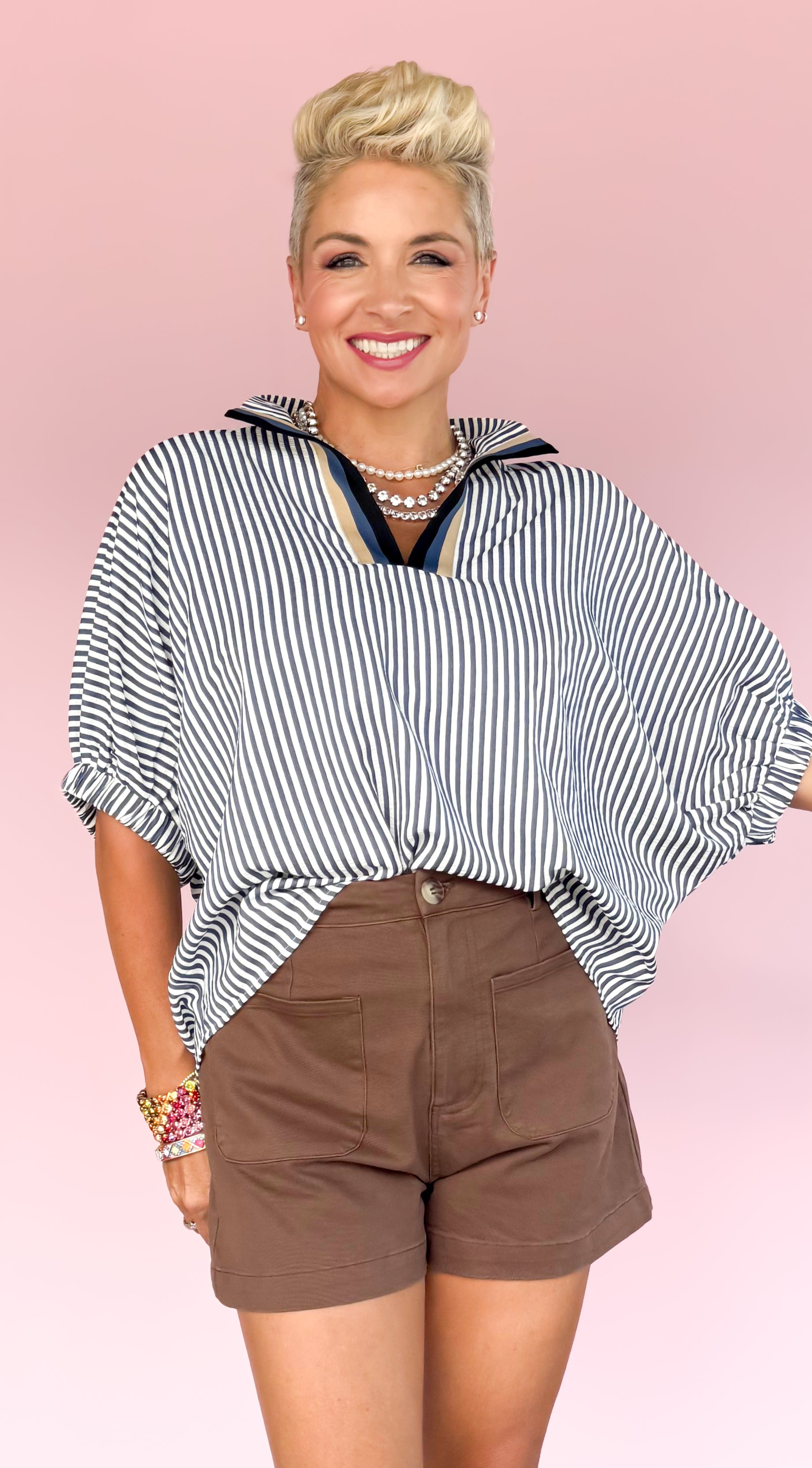 Barbara Seersucker Striped Top/Navy