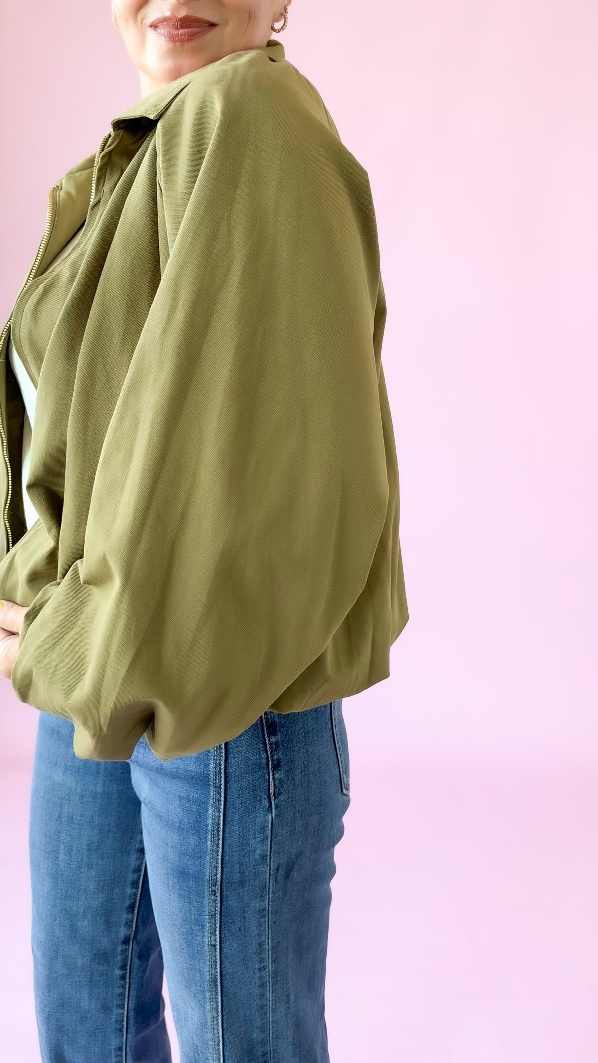 Bubble Hem Crop Jacket/Olive