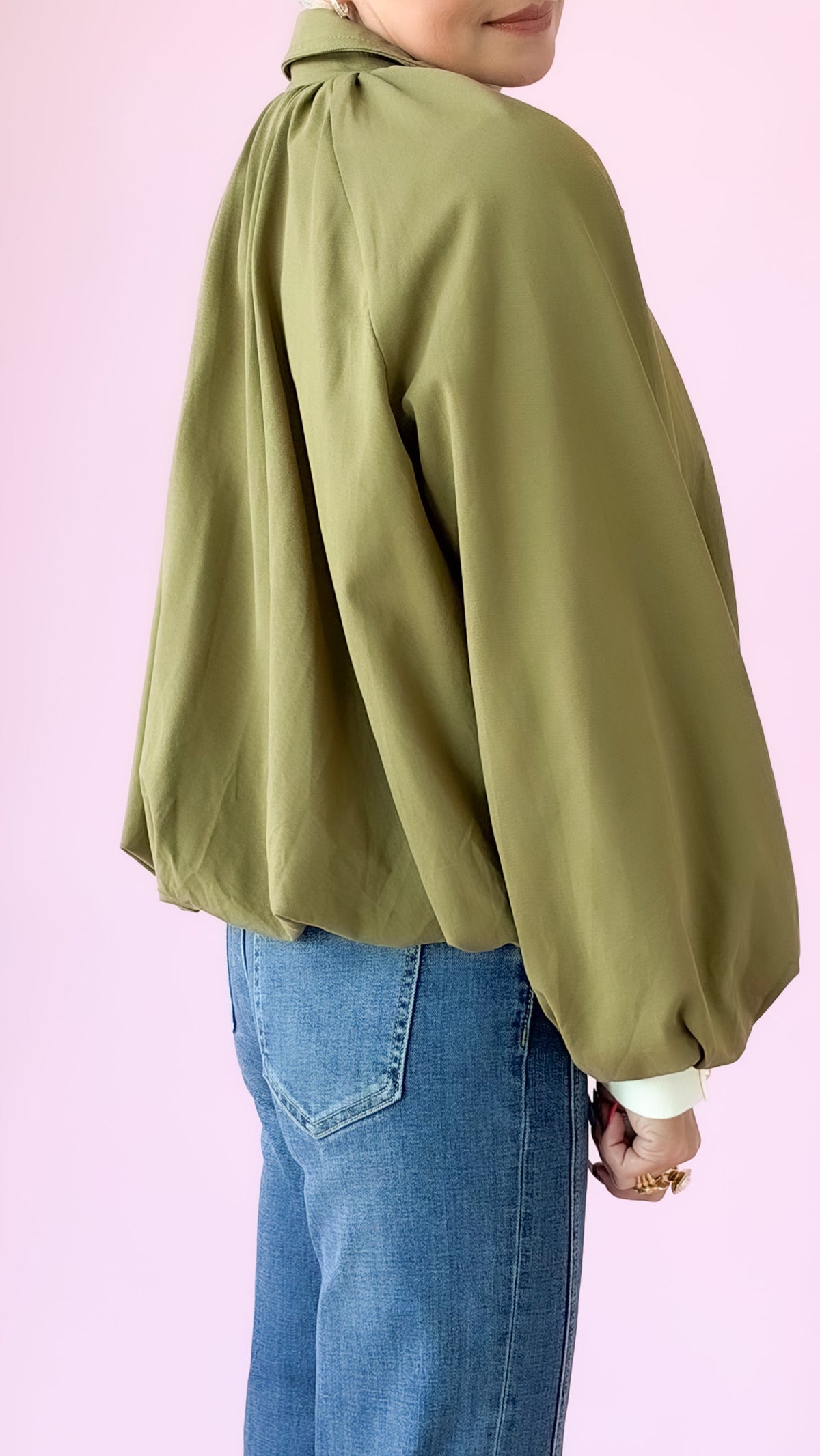 Bubble Hem Crop Jacket/Olive