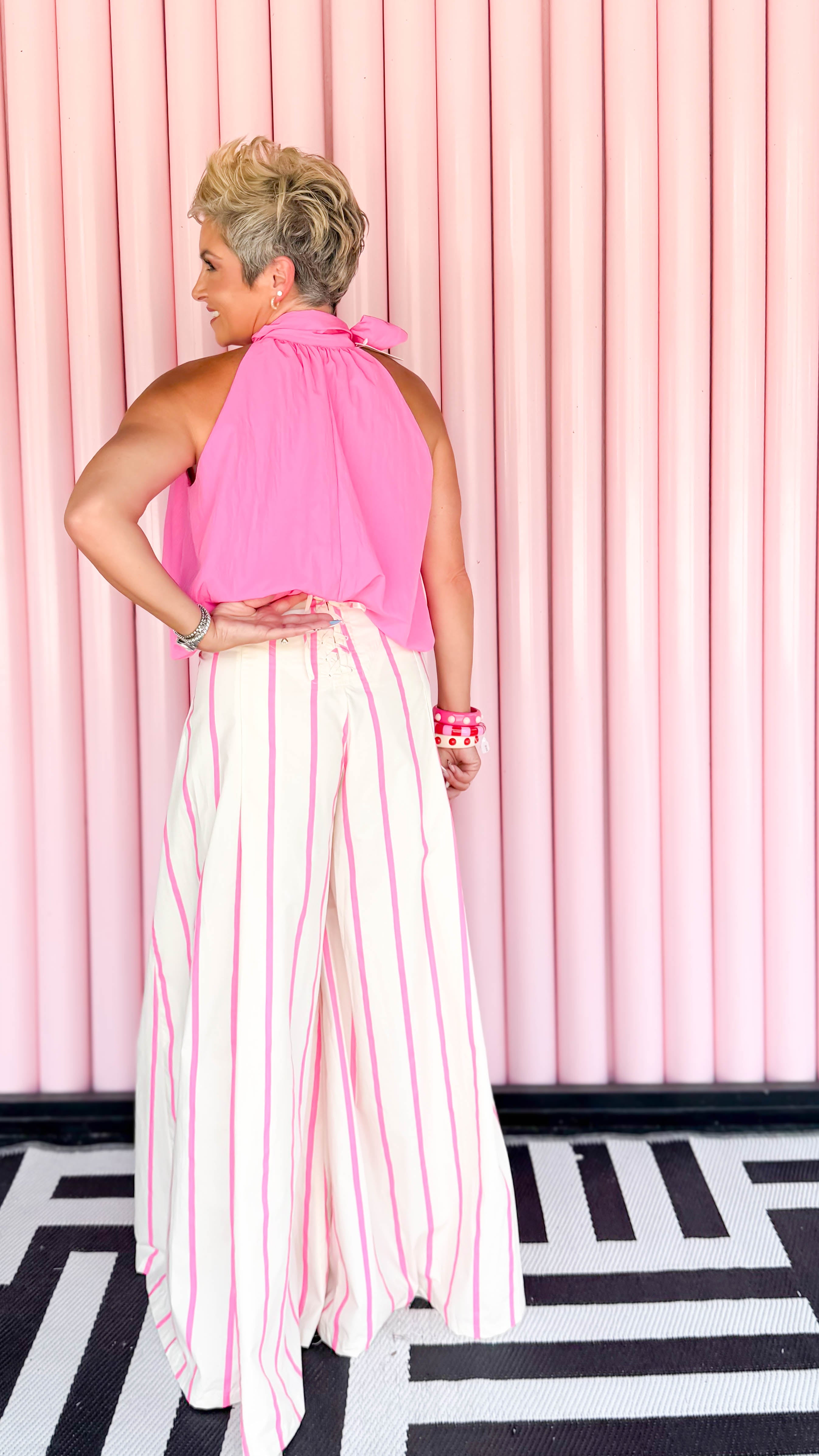 High Waist Striped Wide Leg Pant