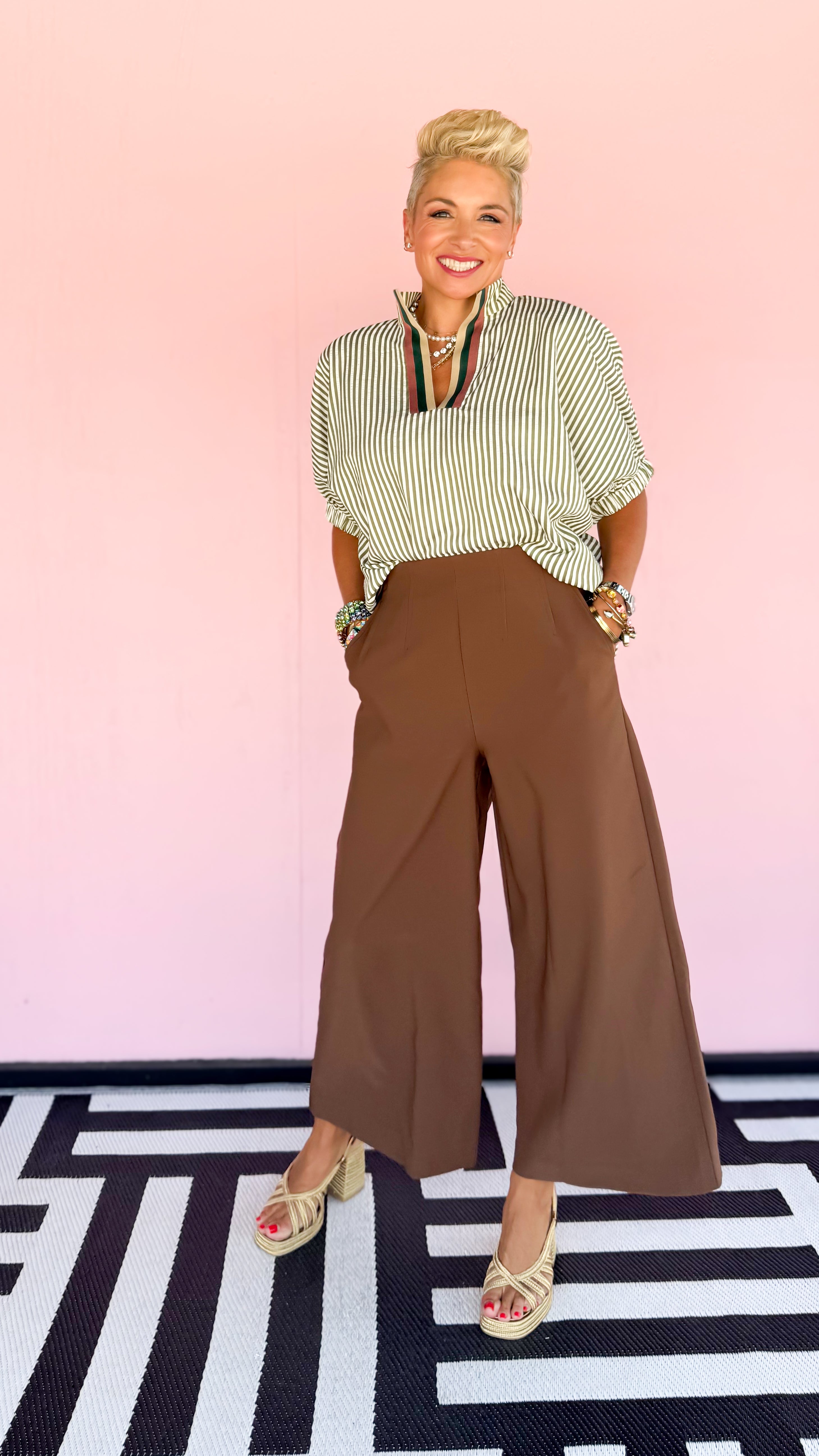Barbara Seersucker Striped Top/Olive