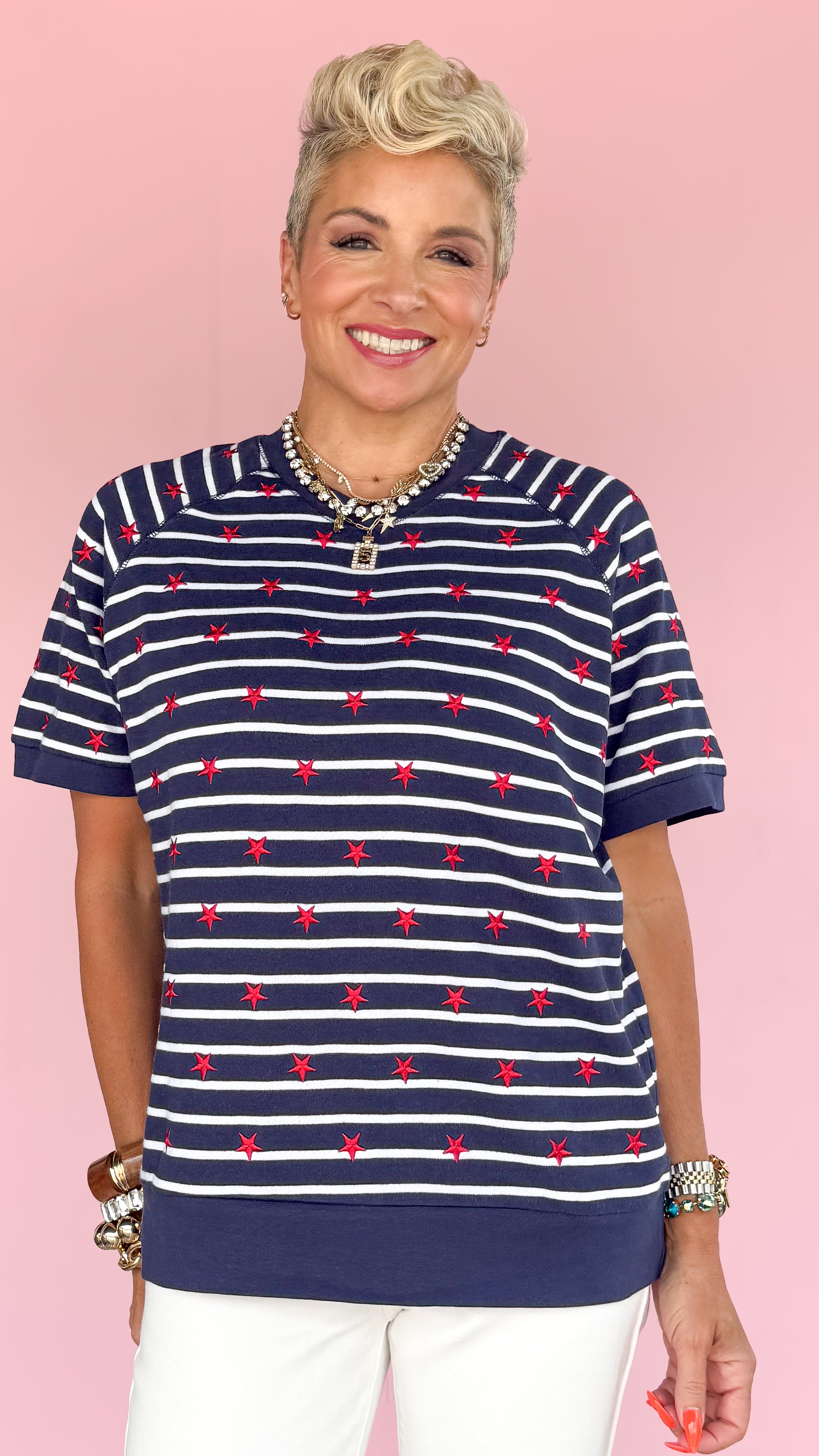 "Stripes" Short Sleeve Sweatshirt