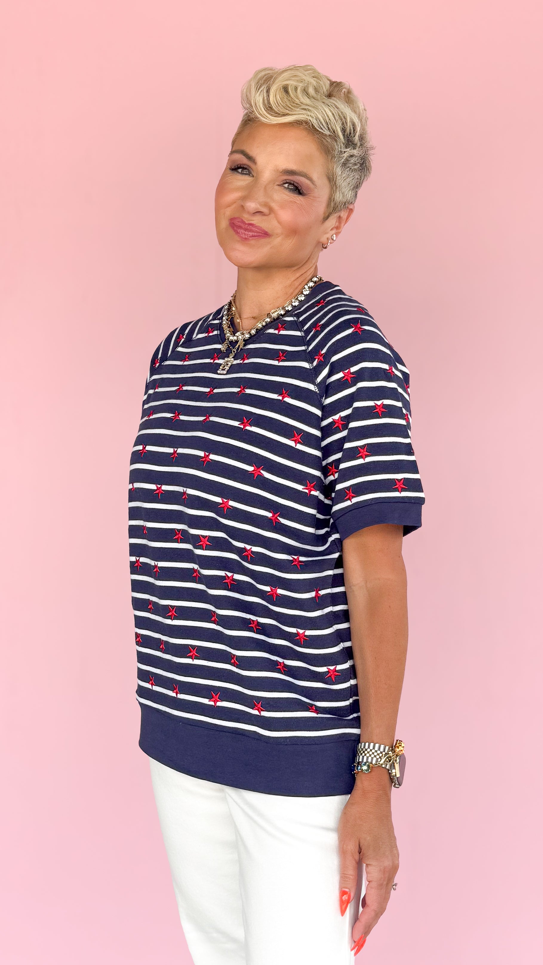 "Stripes" Short Sleeve Sweatshirt