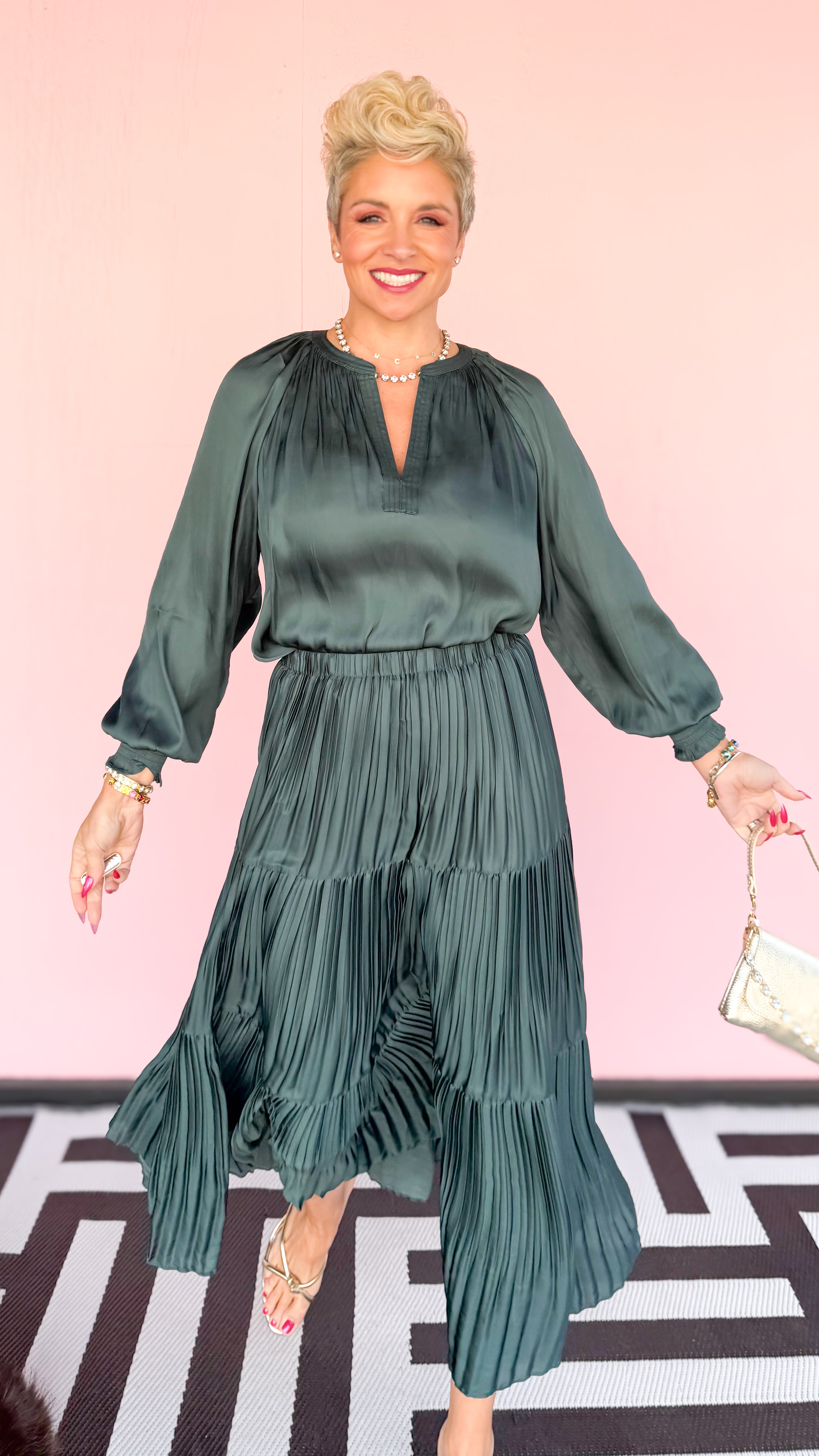 Special Pleated 3 Tiered Long Skirt