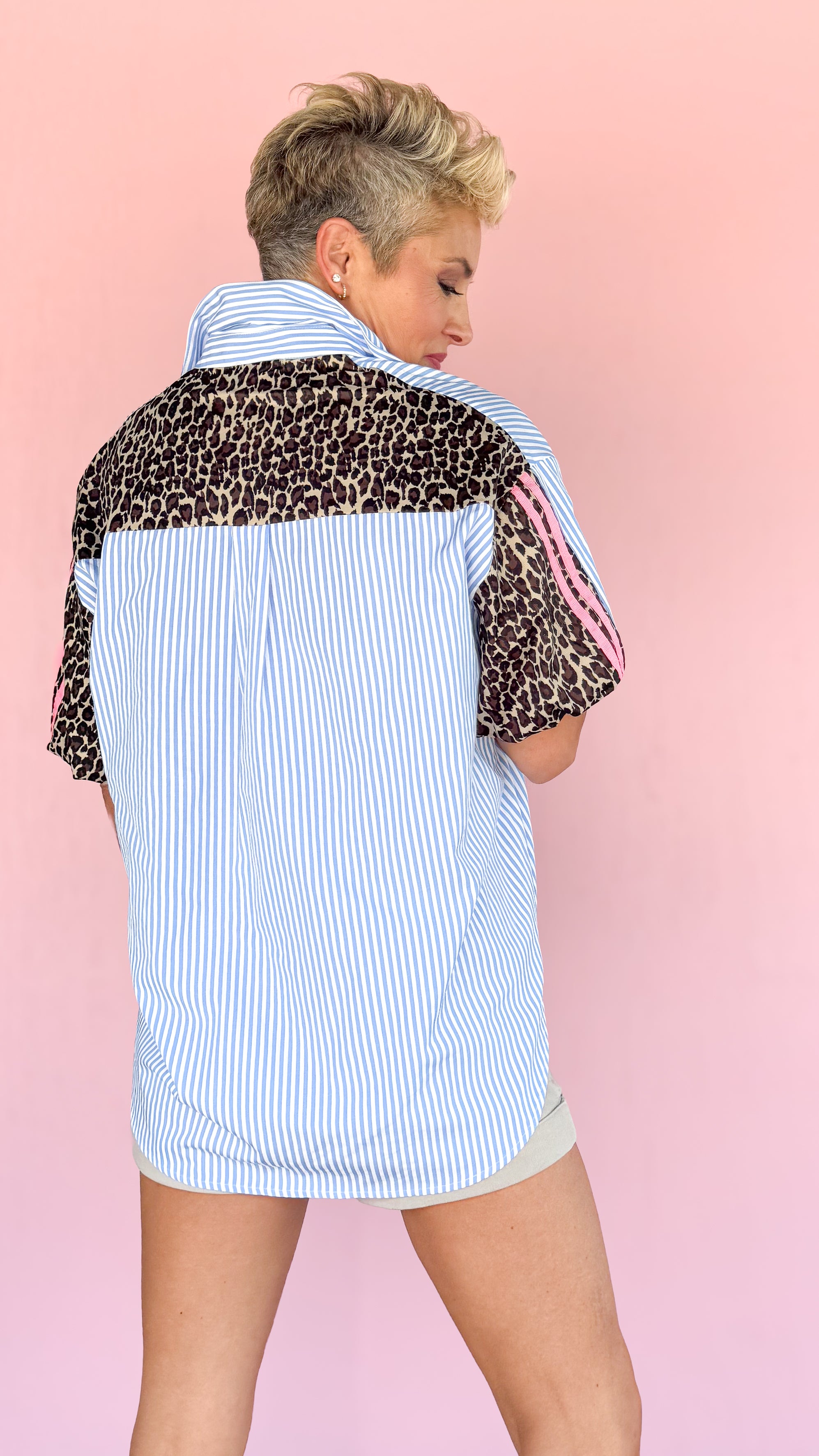 Leopard & Stripe Top/Blue