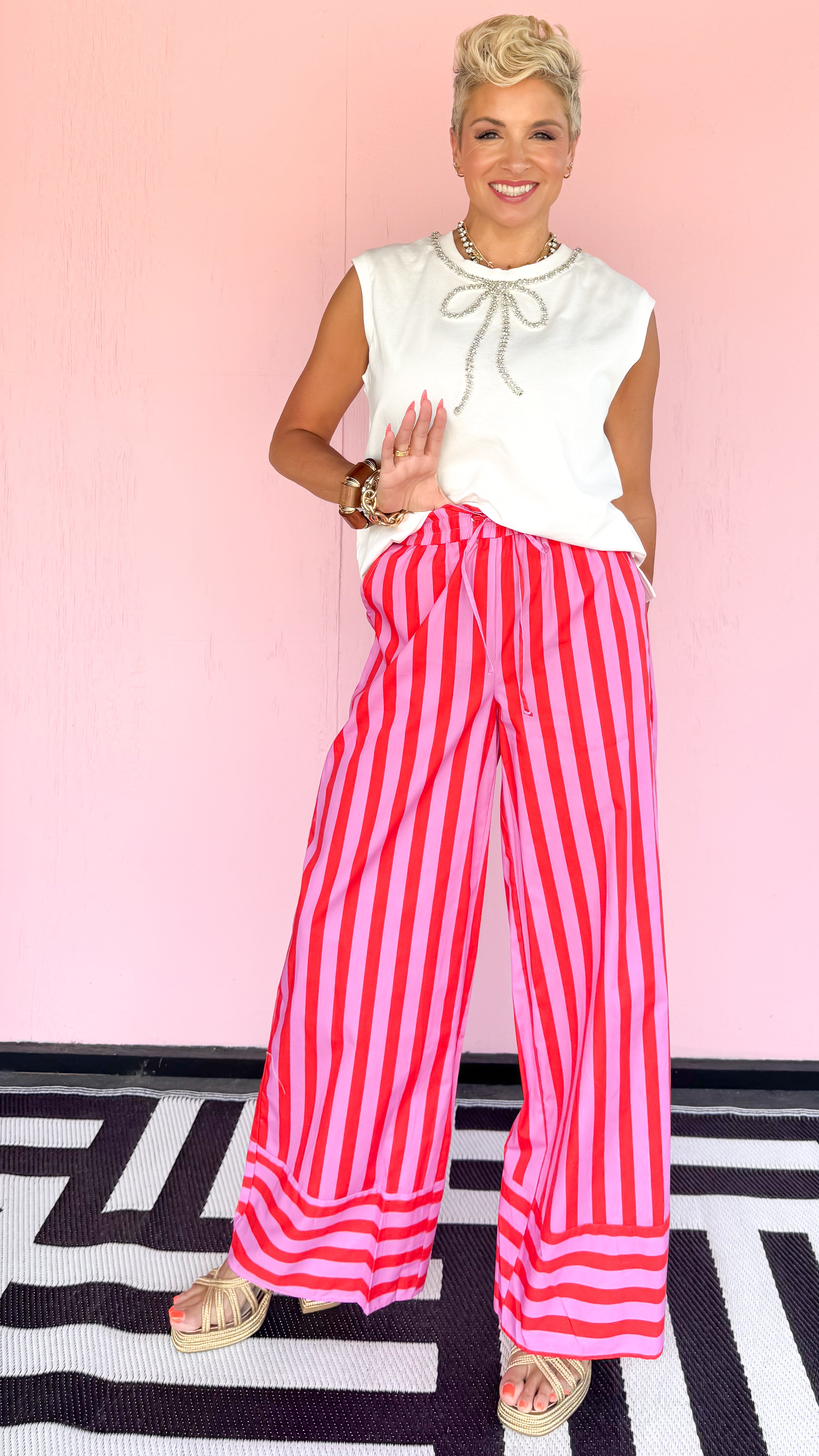 Stripe Wide Leg Pant/Pink