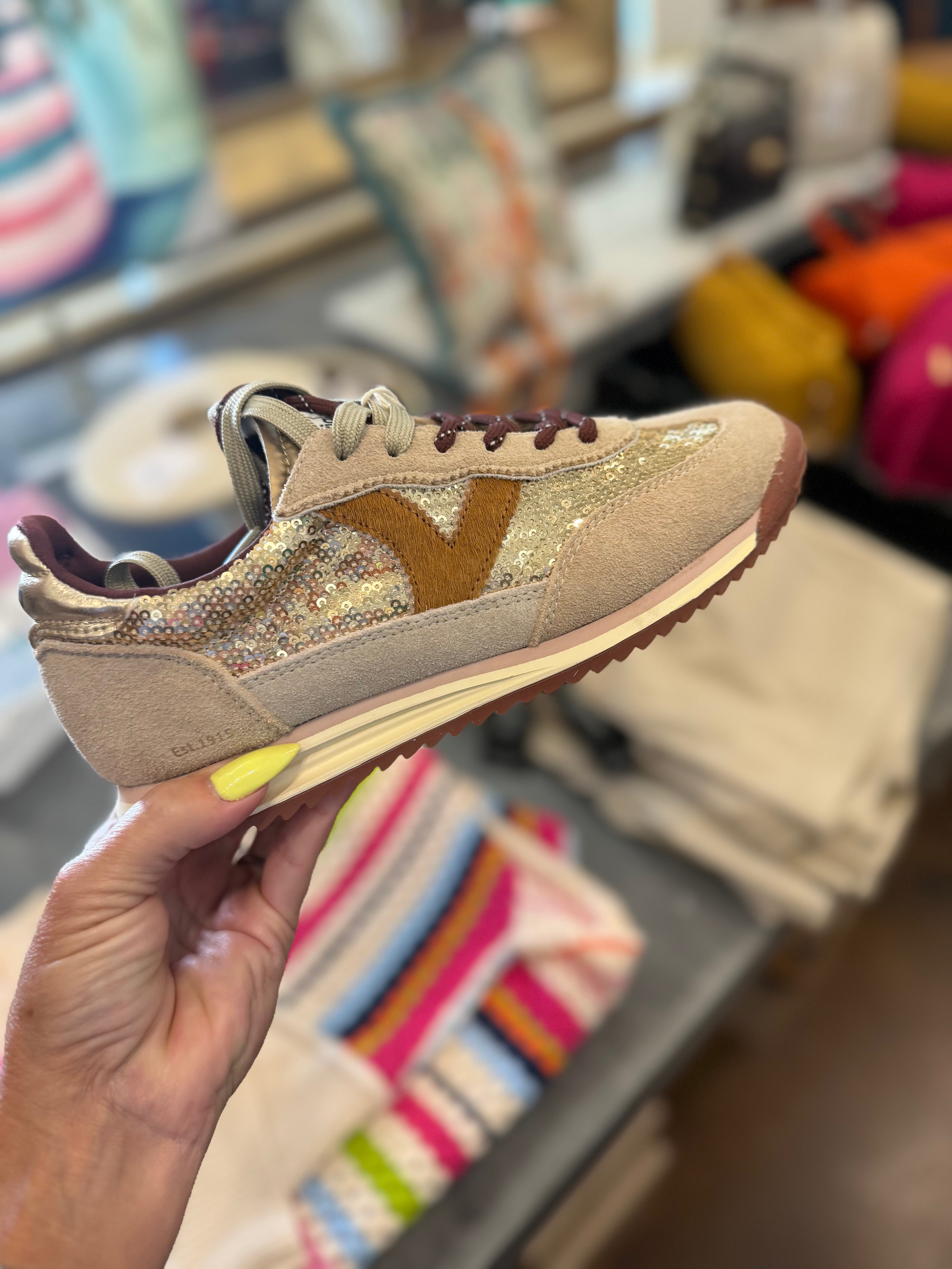 Saturno Suede & Sequin Sneaker/Beige