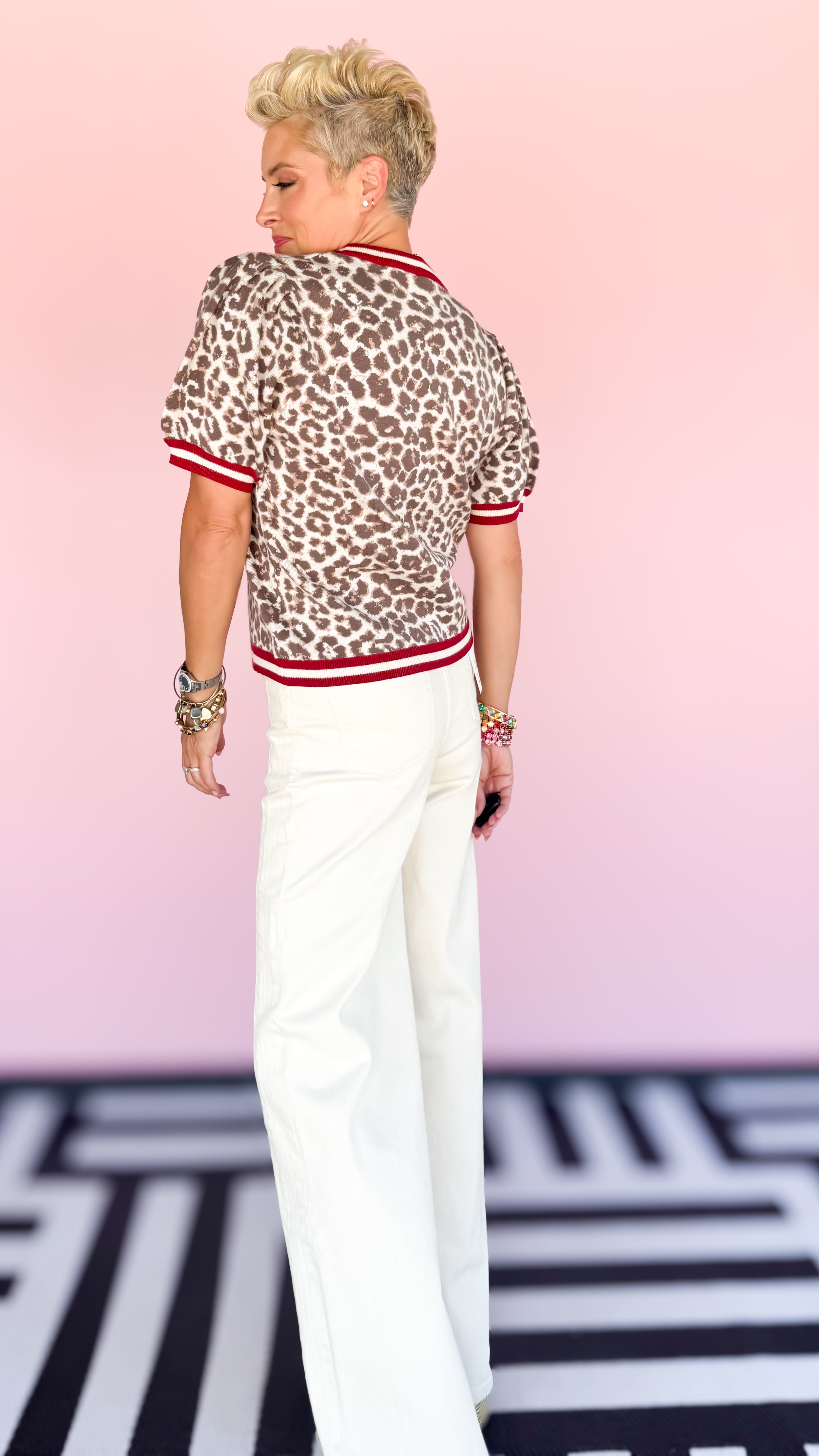Tammy Leopard Sweater Top/Red