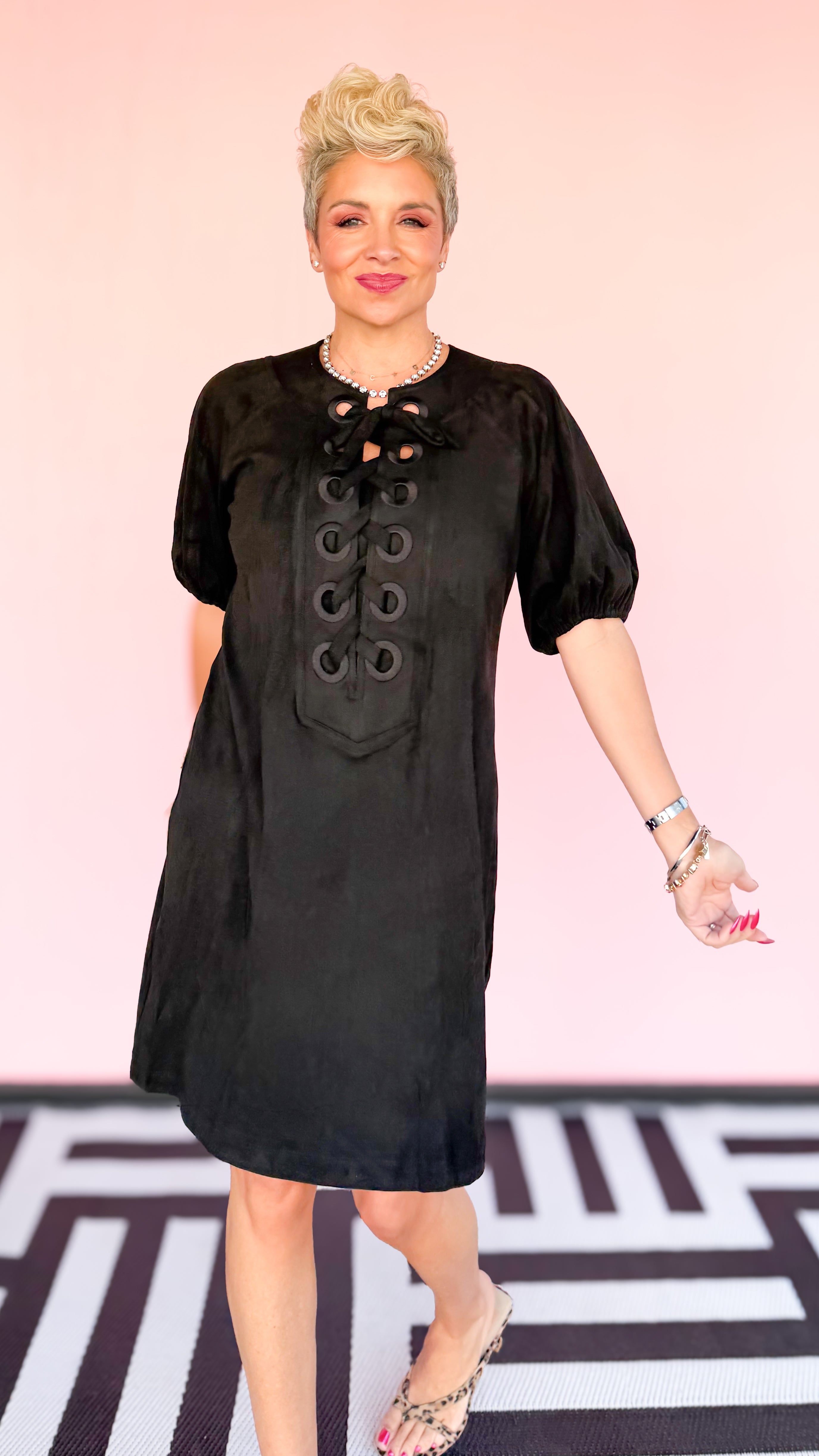 Vegan Suede Lace Front Dress/Black