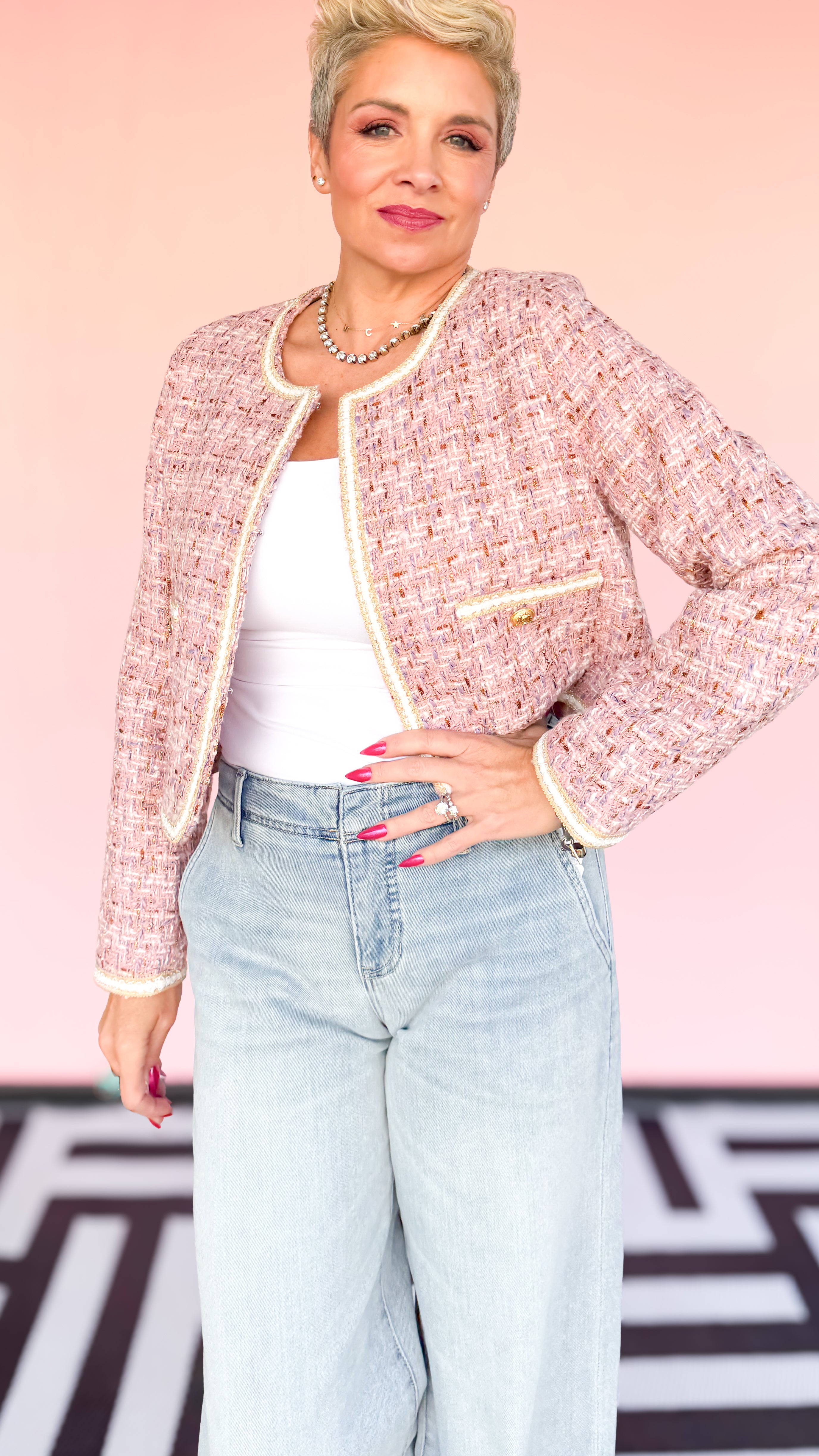 Boucle Pink and Gold Plaid Jacket