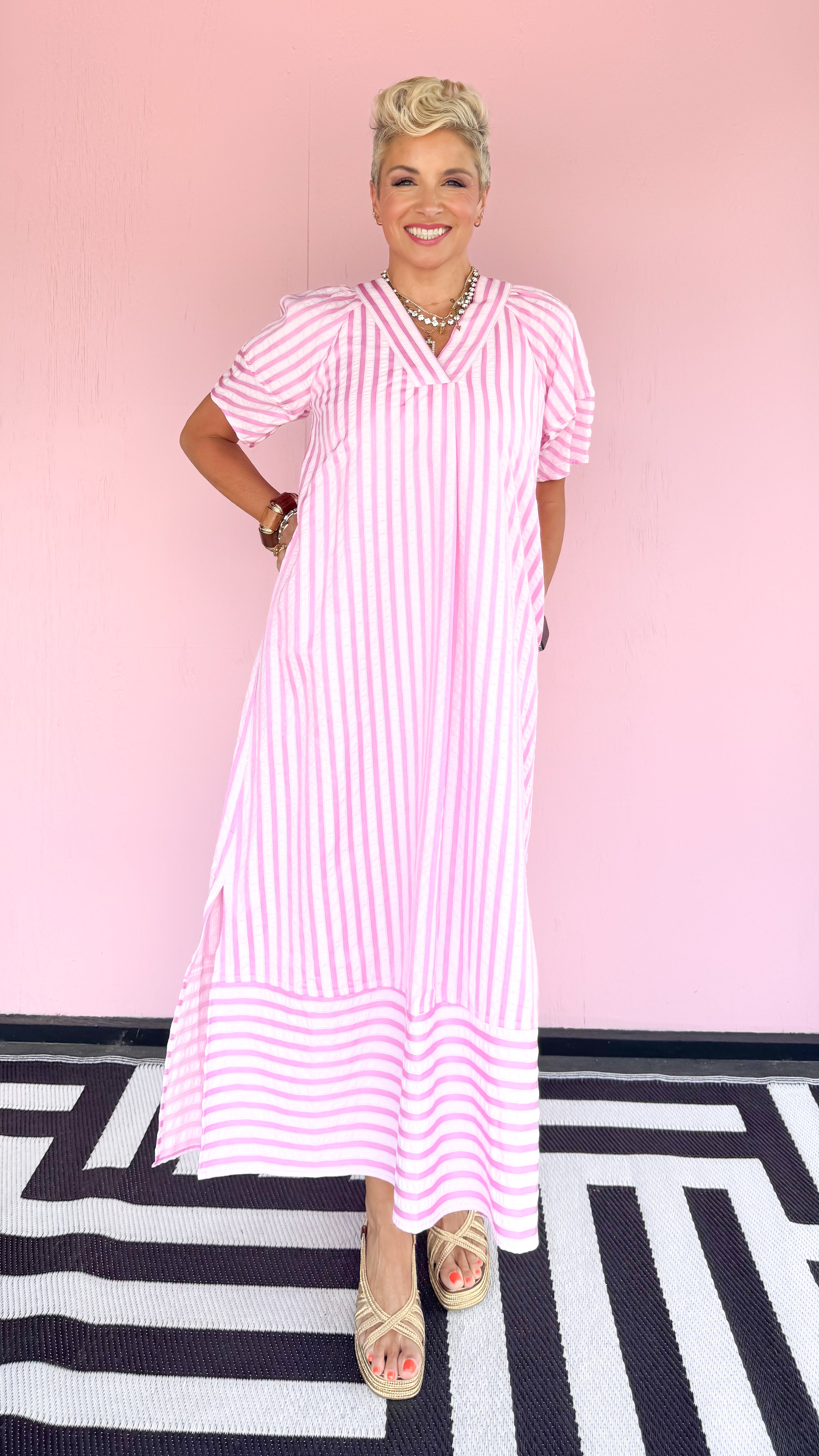 Tere Stripe Maxi Dress/Pink
