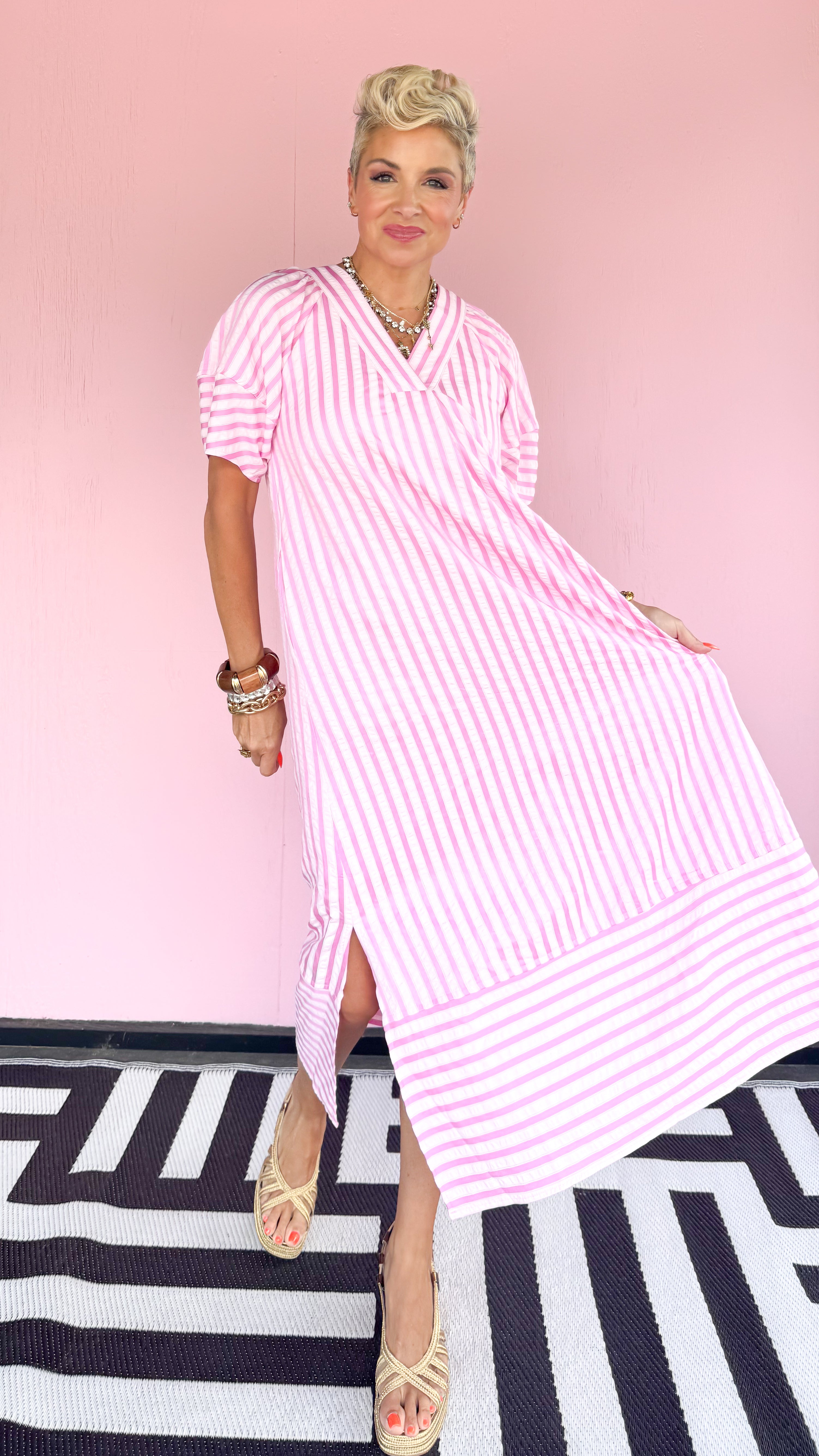 Tere Stripe Maxi Dress/Pink