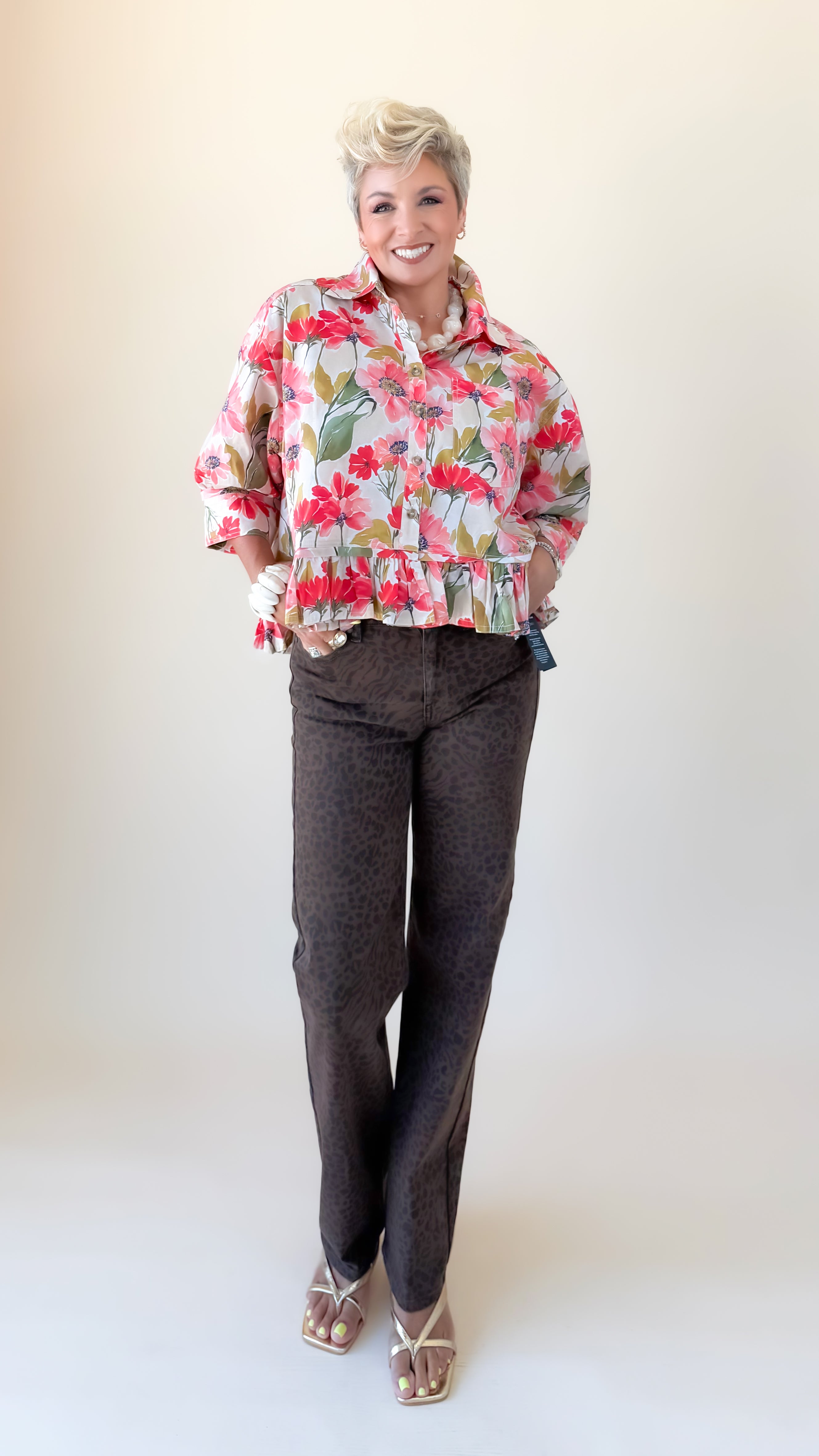 Ruffle Hem Floral Top - Multi