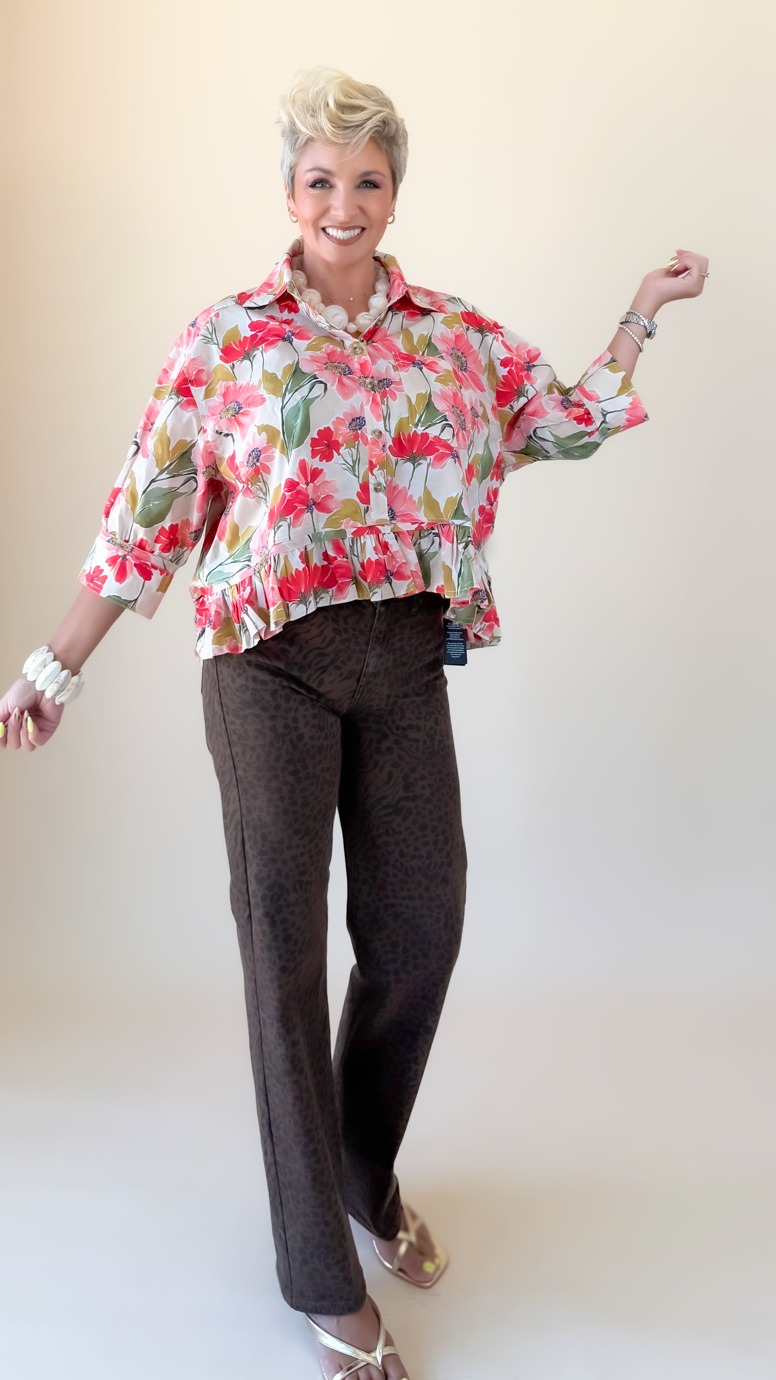 Ruffle Hem Floral Top - Multi