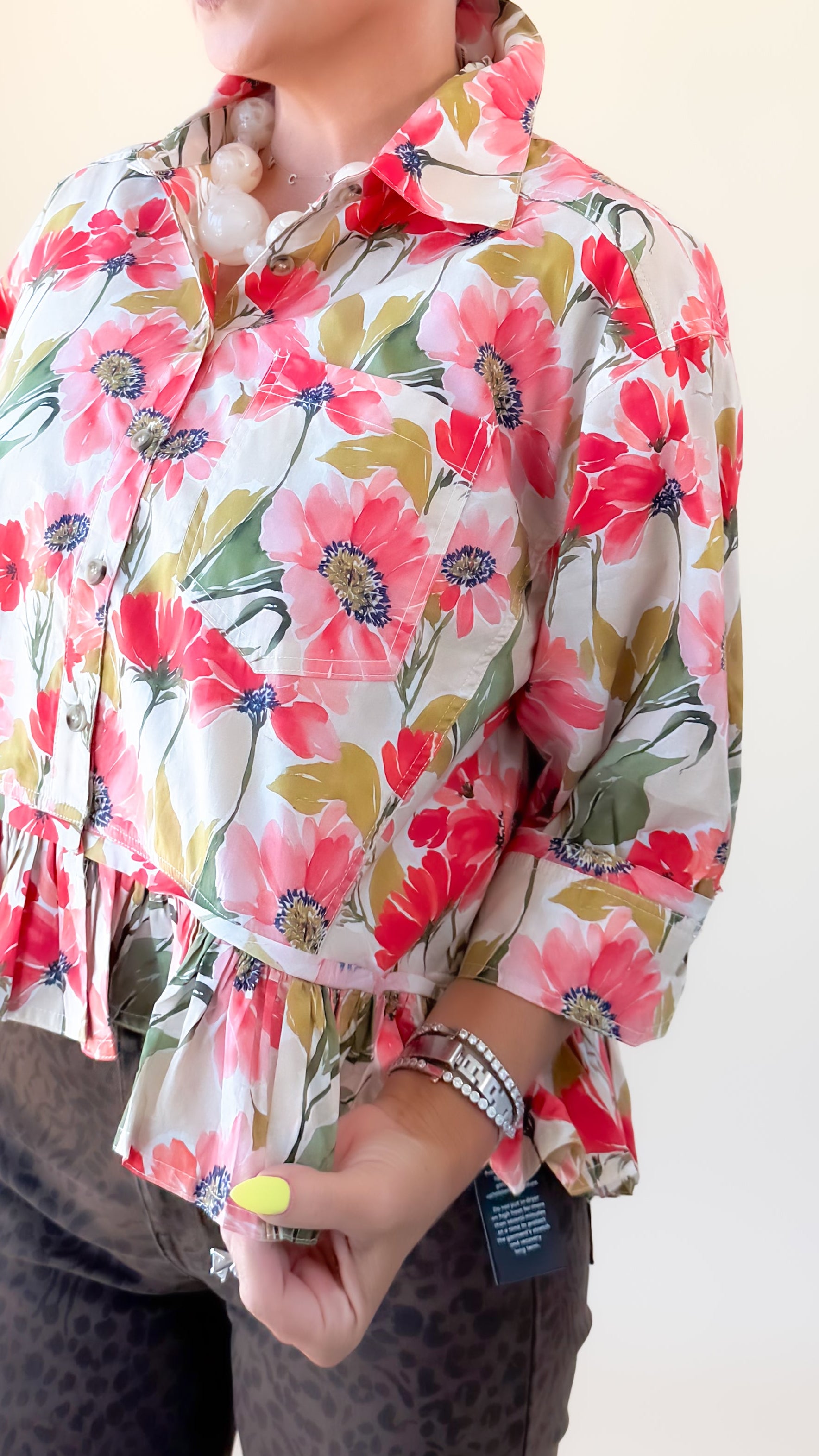 Ruffle Hem Floral Top - Multi