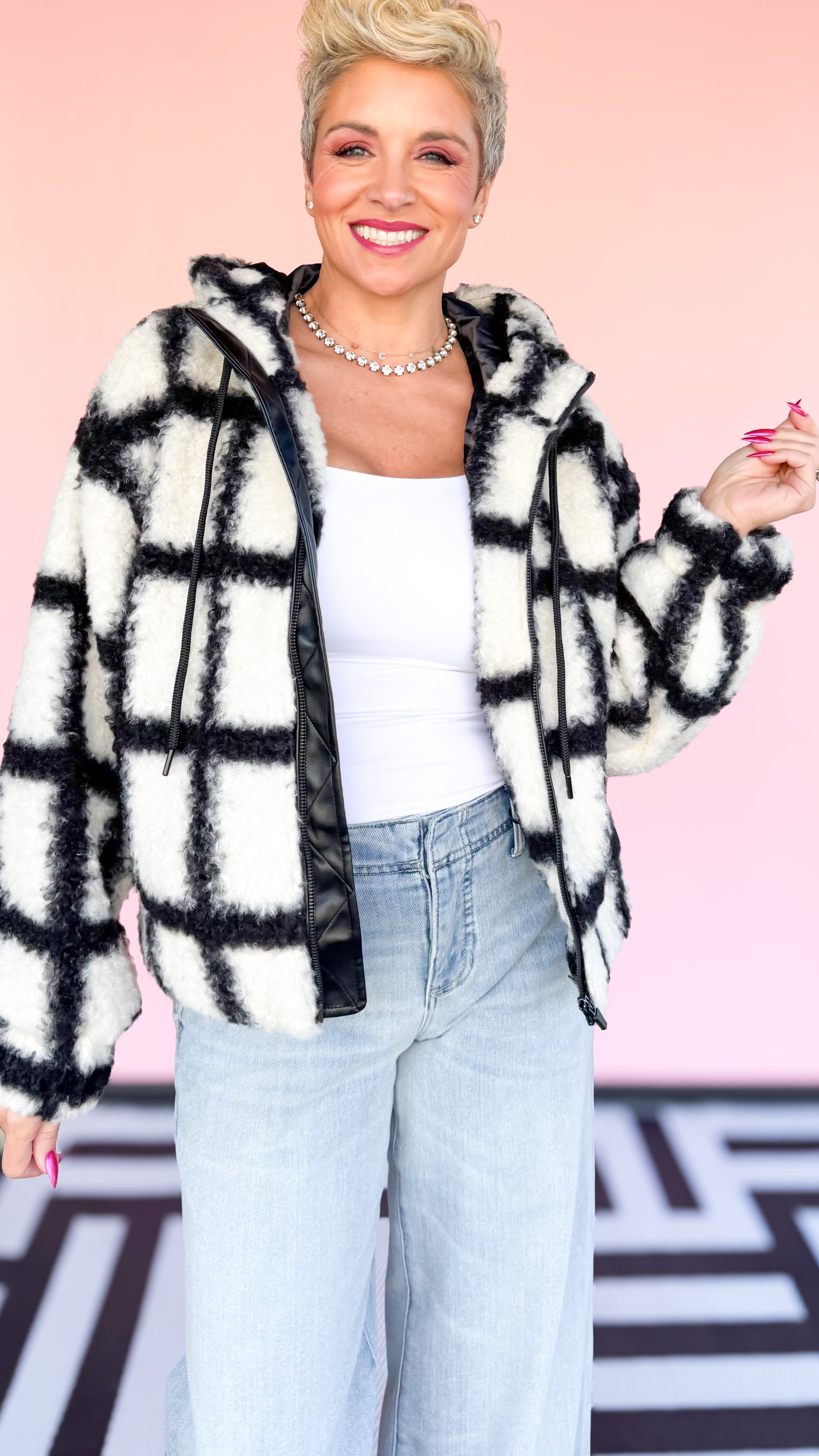 Black & White Fleece Zip Hoodie