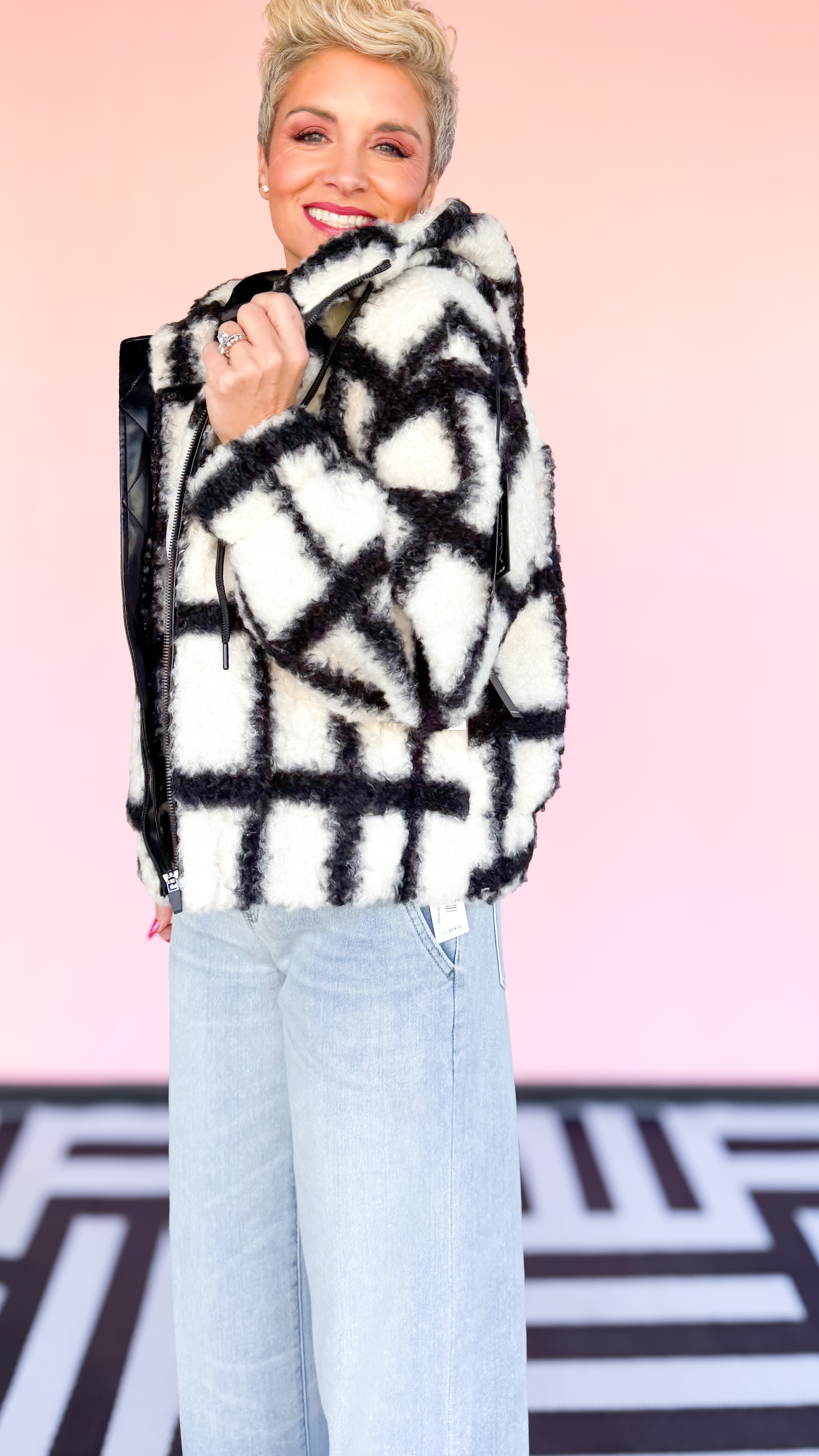 Black & White Fleece Zip Hoodie