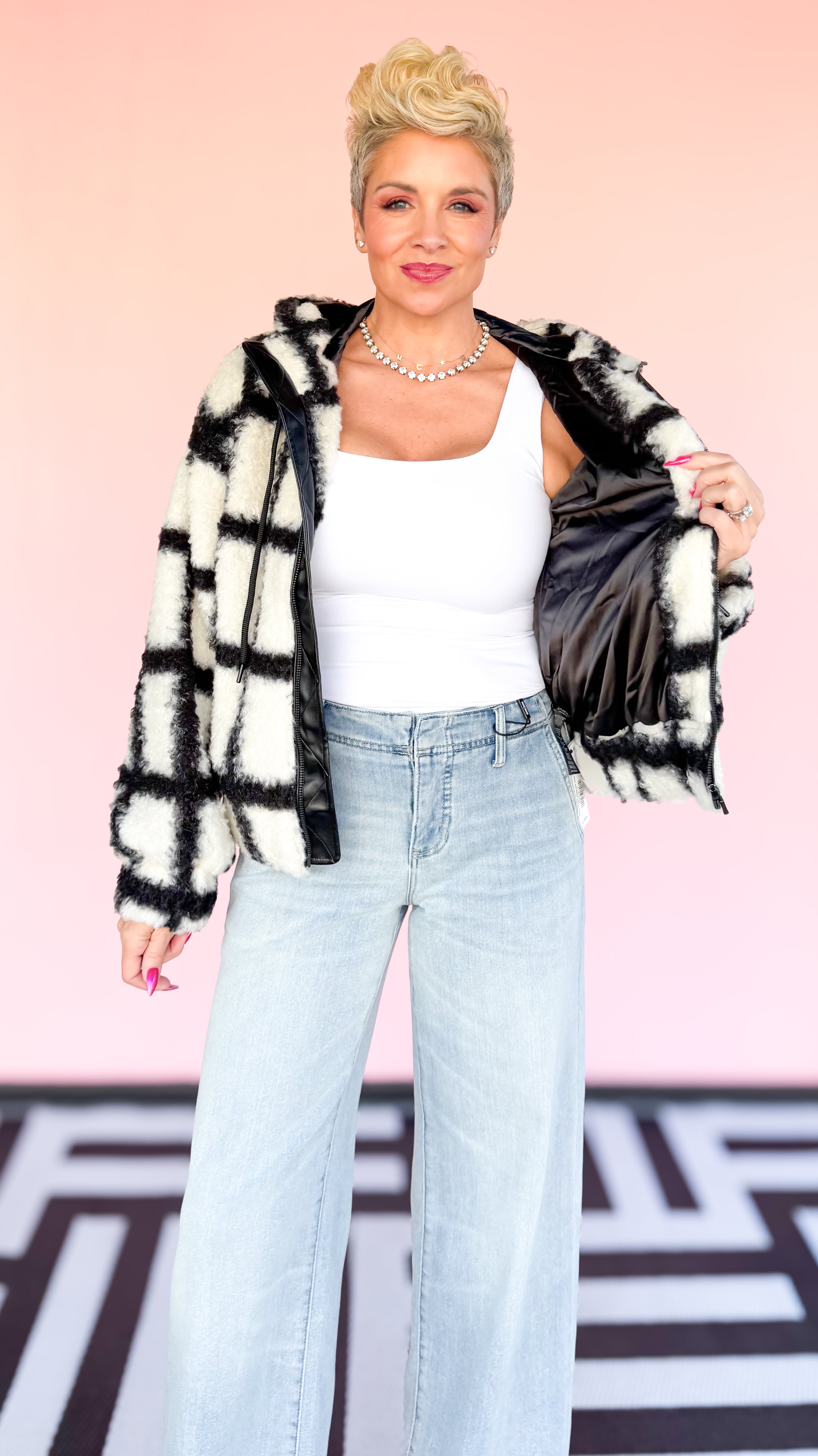 Black & White Fleece Zip Hoodie