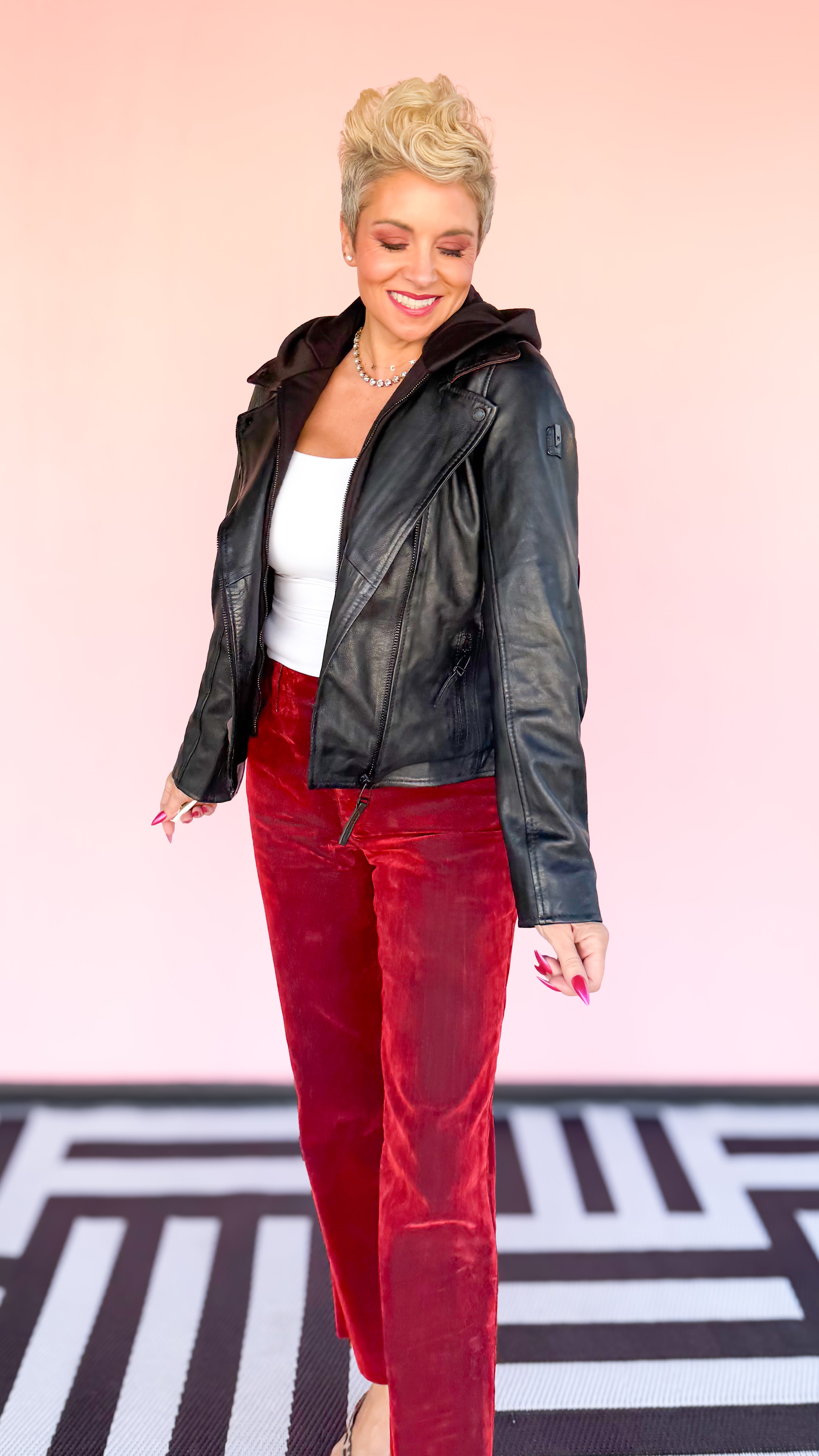 Star Leather Jacket Removable Hood/Black