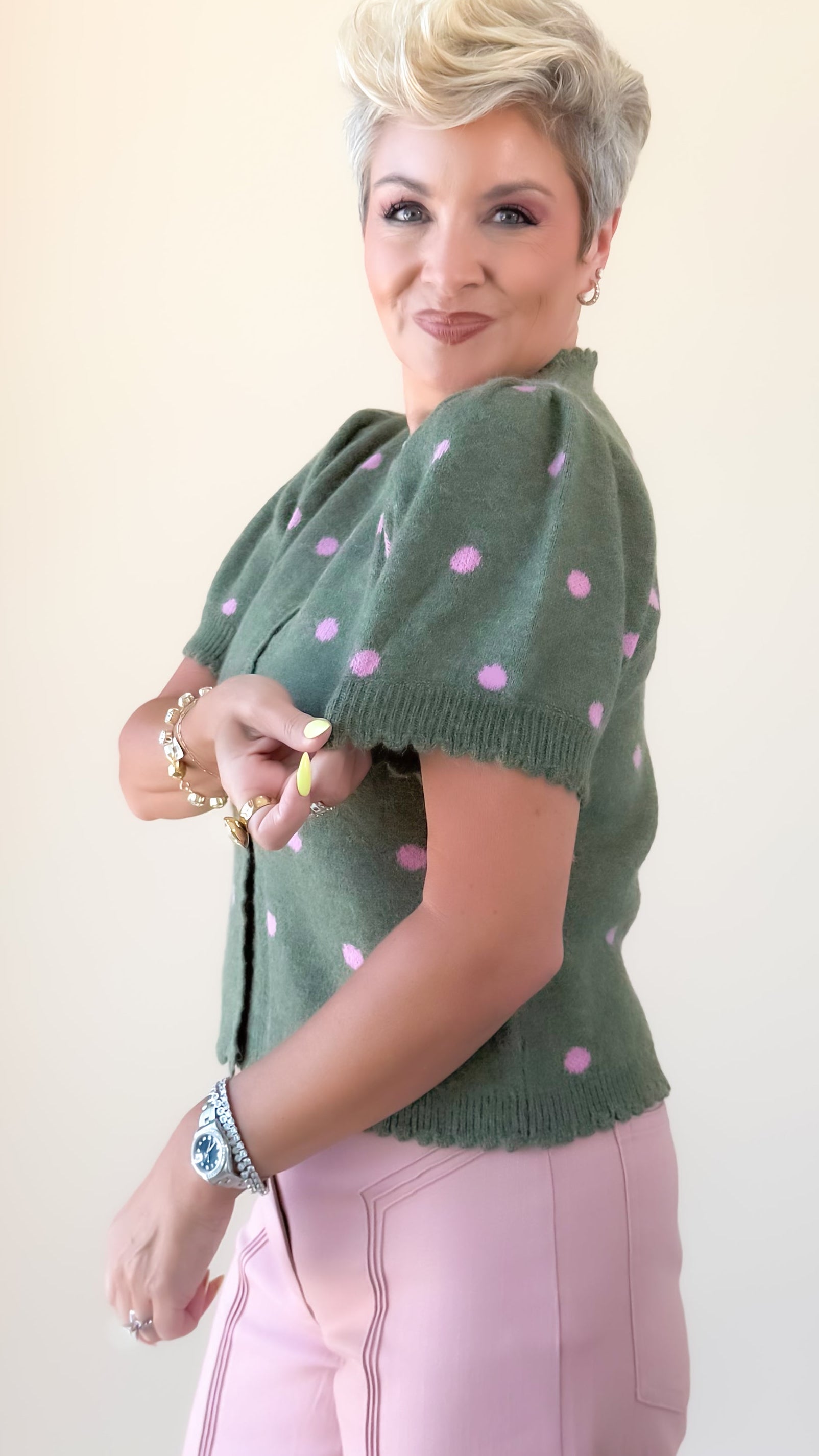 Andrea Polka Dot Cardigan/Olive