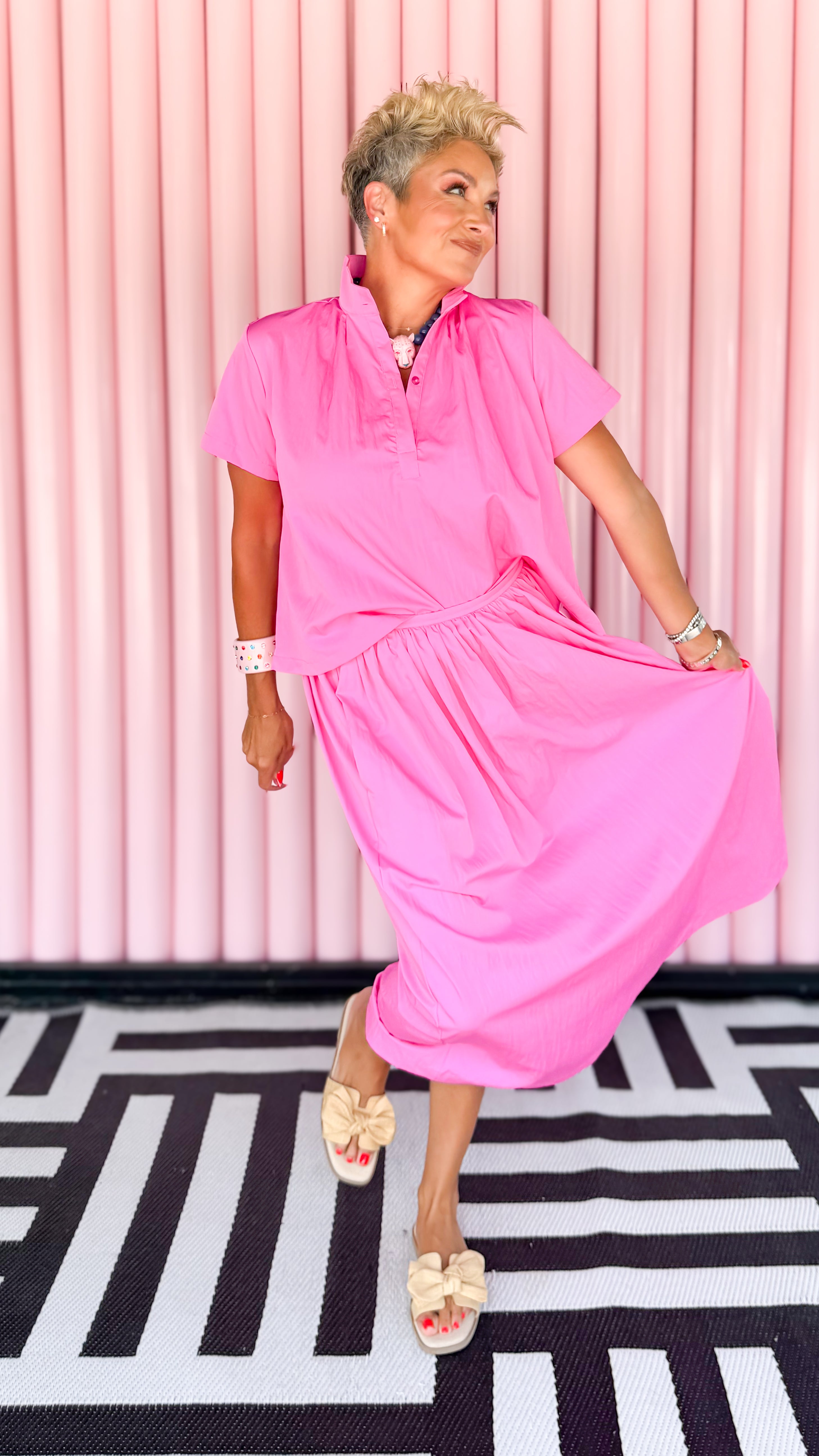 Valerie Midi Skirt | Pink Elastic Waist Midi Skirt | The BLVD Boutik