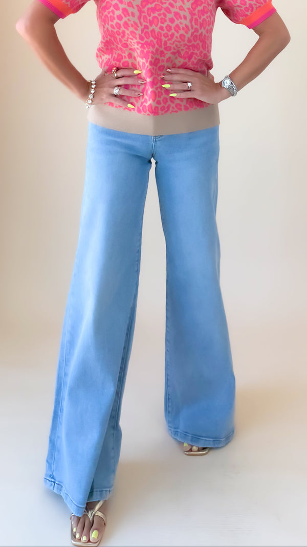 Low Rise Wide Leg Glitter Jeans